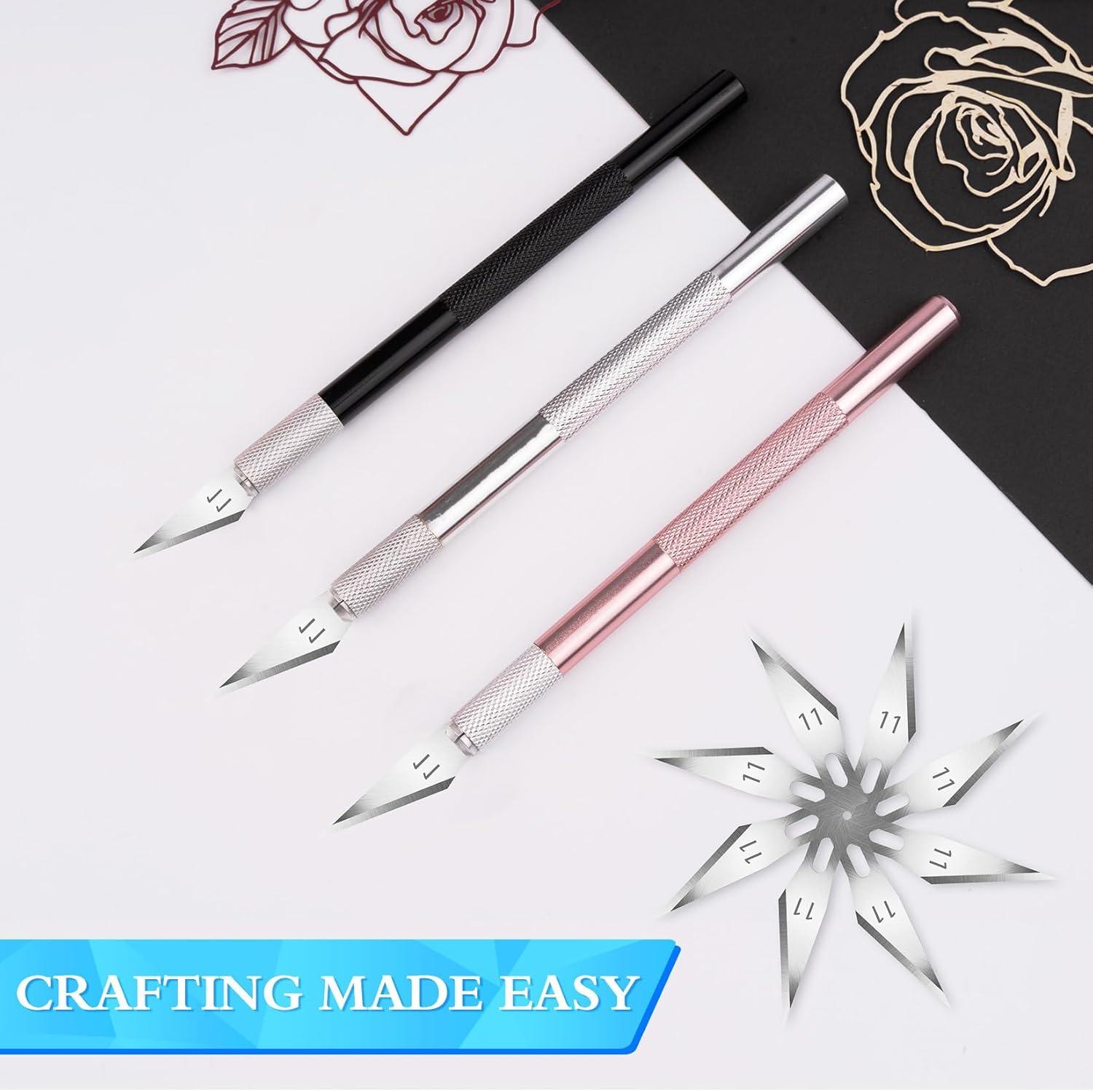 image:image16 Pcs Exacto Knife Set 3 Craft Knife and 13 SK5 Steel Blades Precision Hobby Knife for Carving Modeling DIY Scrapbooking and Art ProjectsBlacksilverpink