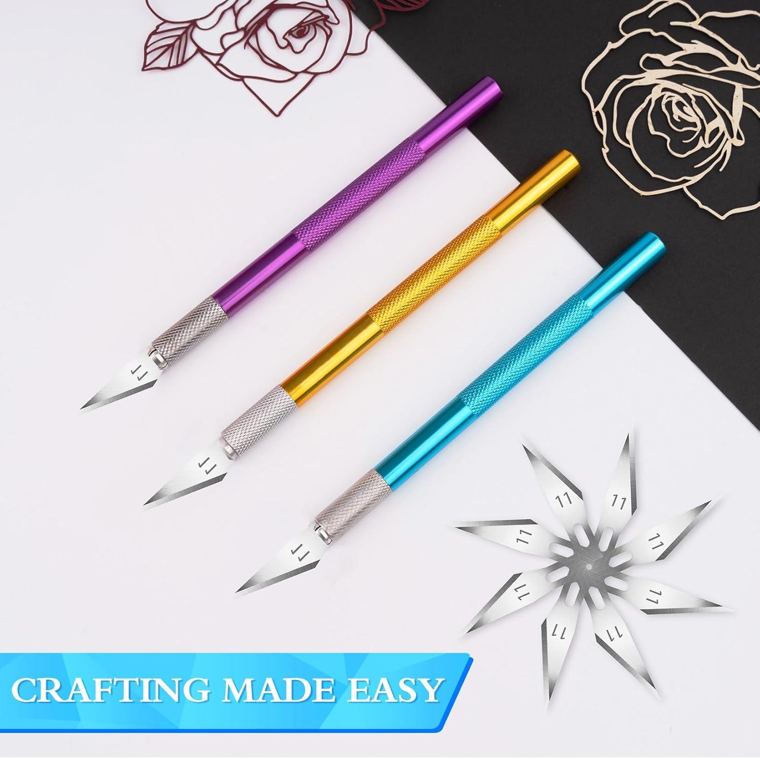 image:image16 Pcs Exacto Knife Set 3 Craft Knife and 13 SK5 Steel Blades Precision Hobby Knife for Carving Modeling DIY Scrapbooking and Art ProjectsPurplegoldblue