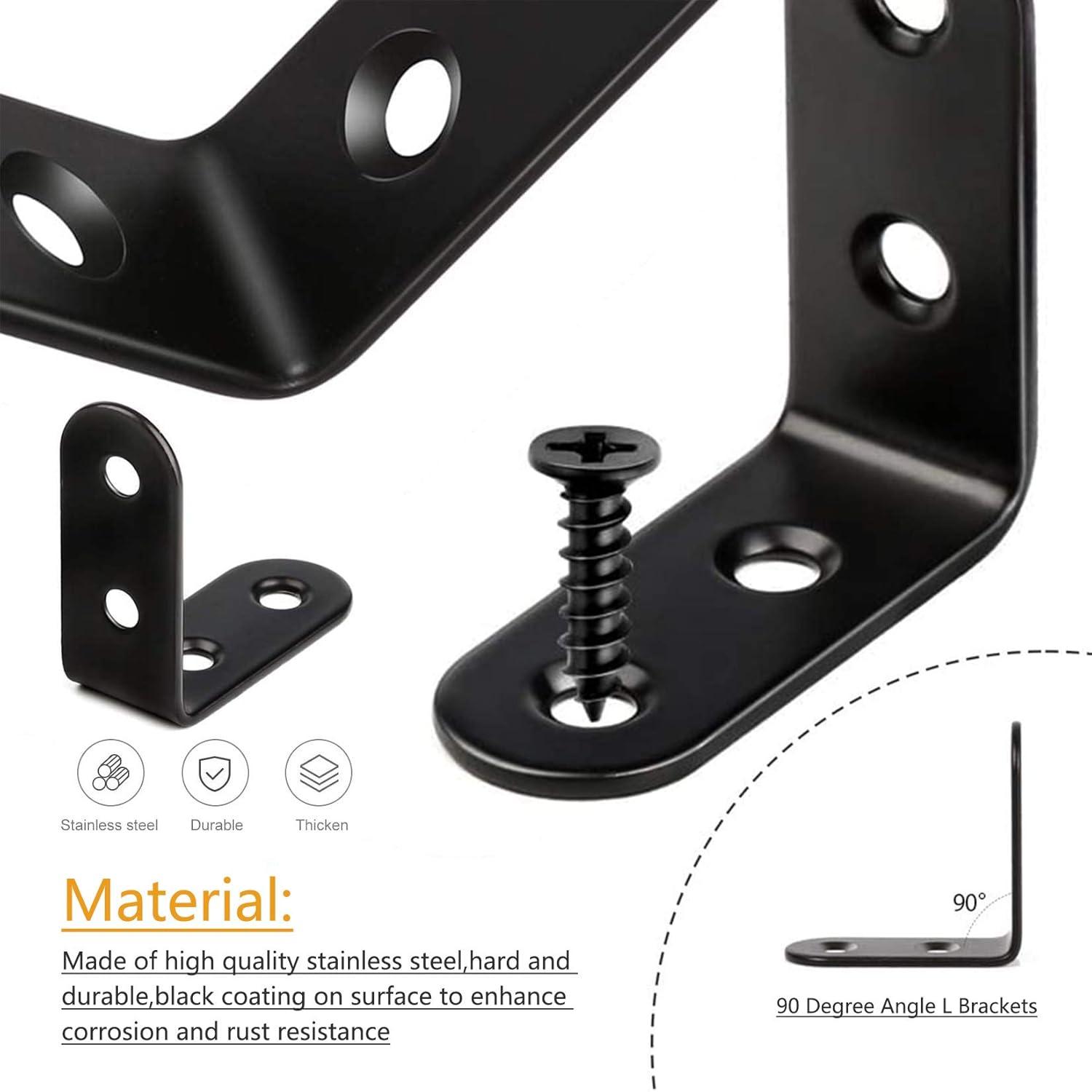 image:image18 Pack L Bracket Corner Brace Sets 157x157 Inch Black L Brackets for Shelves Stainless Steel 90 Degree Right Angle Brackets Fastener with Screws for Wood Furniture Cabinet Chairs