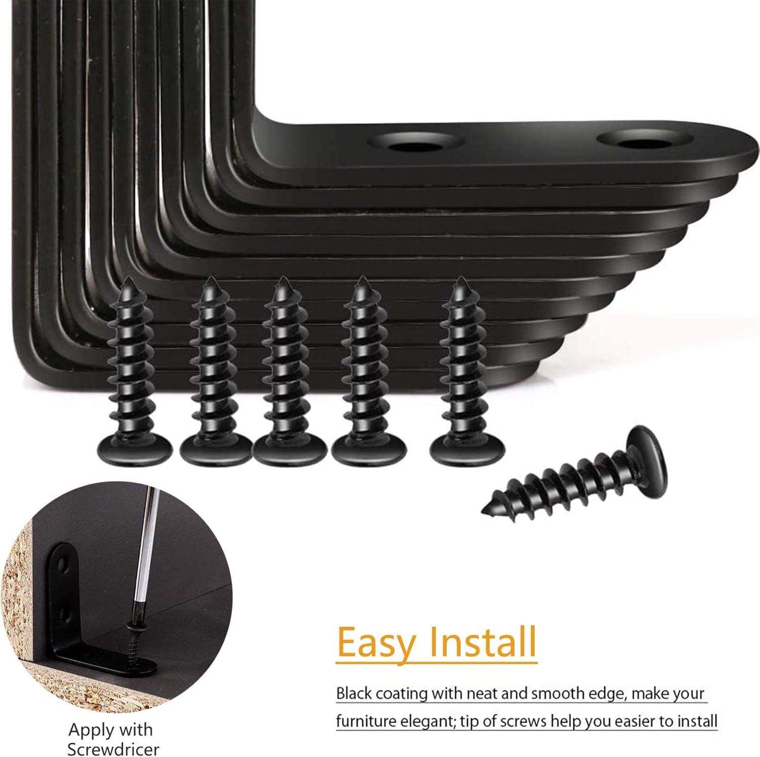 image:image18 Pack L Bracket Corner Brace Sets 157x157 Inch Black L Brackets for Shelves Stainless Steel 90 Degree Right Angle Brackets Fastener with Screws for Wood Furniture Cabinet Chairs