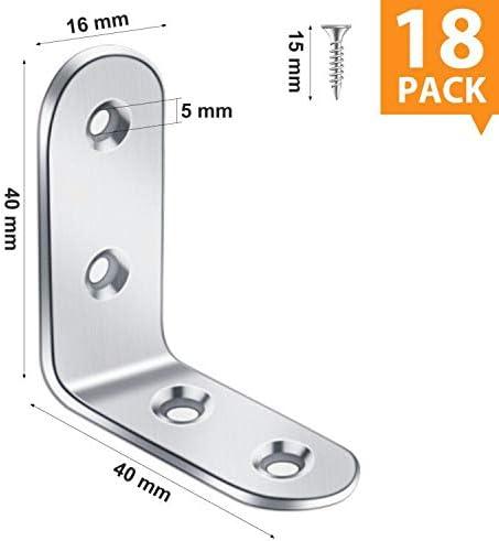 image:image18 Pack L Bracket Corner Brace Sets 157x157 Inch Black Stainless Steel 90 Degree Right Angle Brackets Fastener with Screws for Wood Chair Bookshelf Board Window Furniture