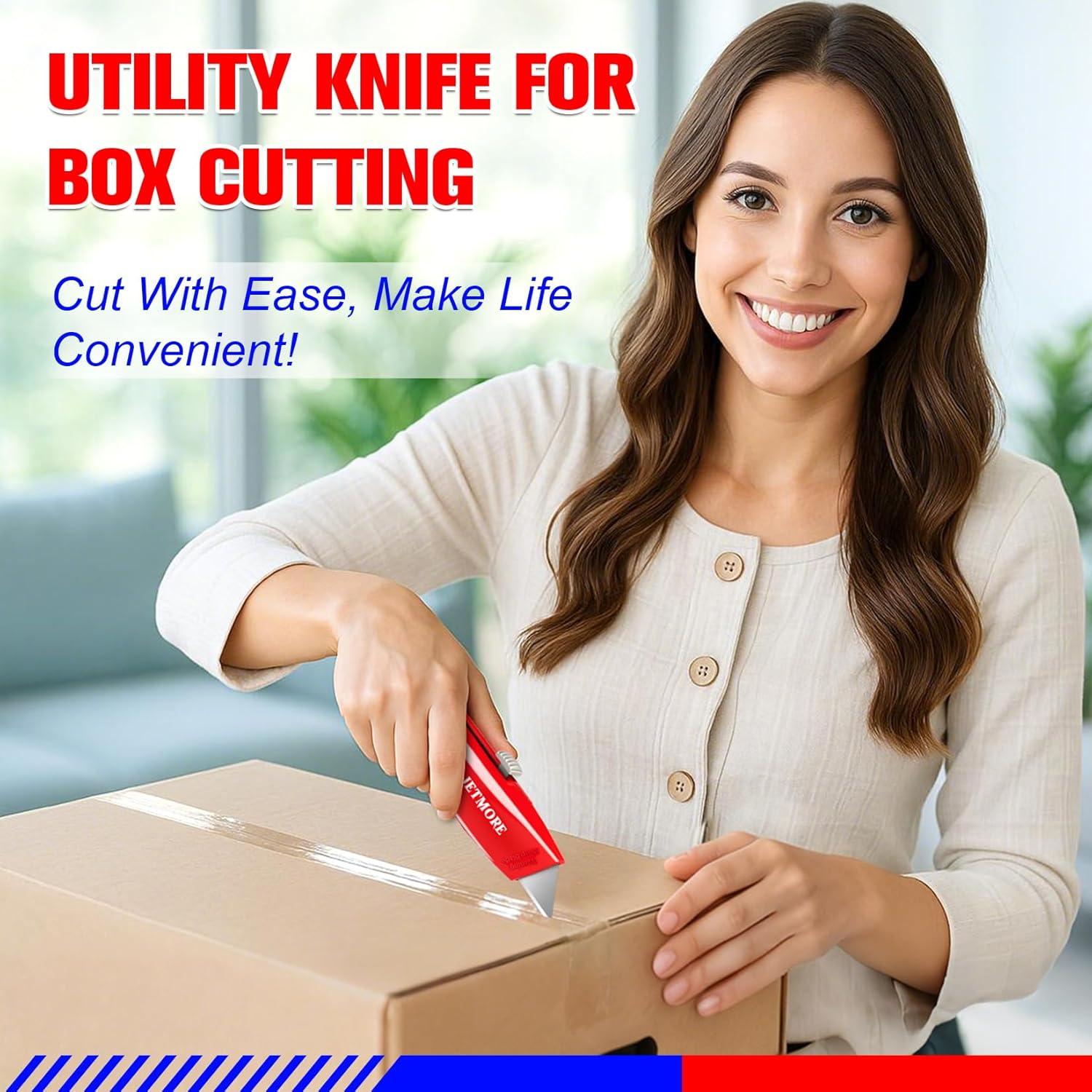 image:image2 Pack Box Cutter Retractable Utility Knife with 10 Extra Blades Heavy Duty Box Cutters All Metal Razor Knife Box Opener Box Knife for Cardboard Boxes Cartons Drywall Package Opener2 Pack Retractable Box Cutters Red Blue with 10 Pcs Blades