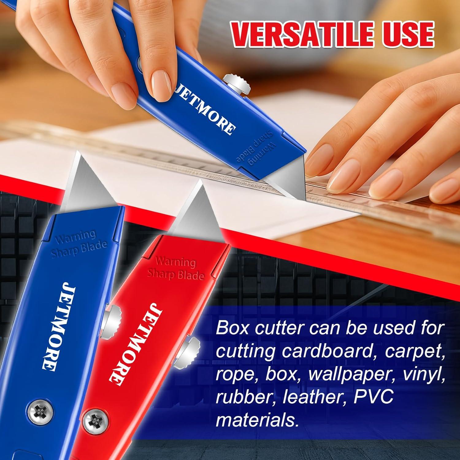 image:image2 Pack Box Cutter Retractable Utility Knife with 10 Extra Blades Heavy Duty Box Cutters All Metal Razor Knife Box Opener Box Knife for Cardboard Boxes Cartons Drywall Package Opener2 Pack Retractable Box Cutters Red Blue with 10 Pcs Blades