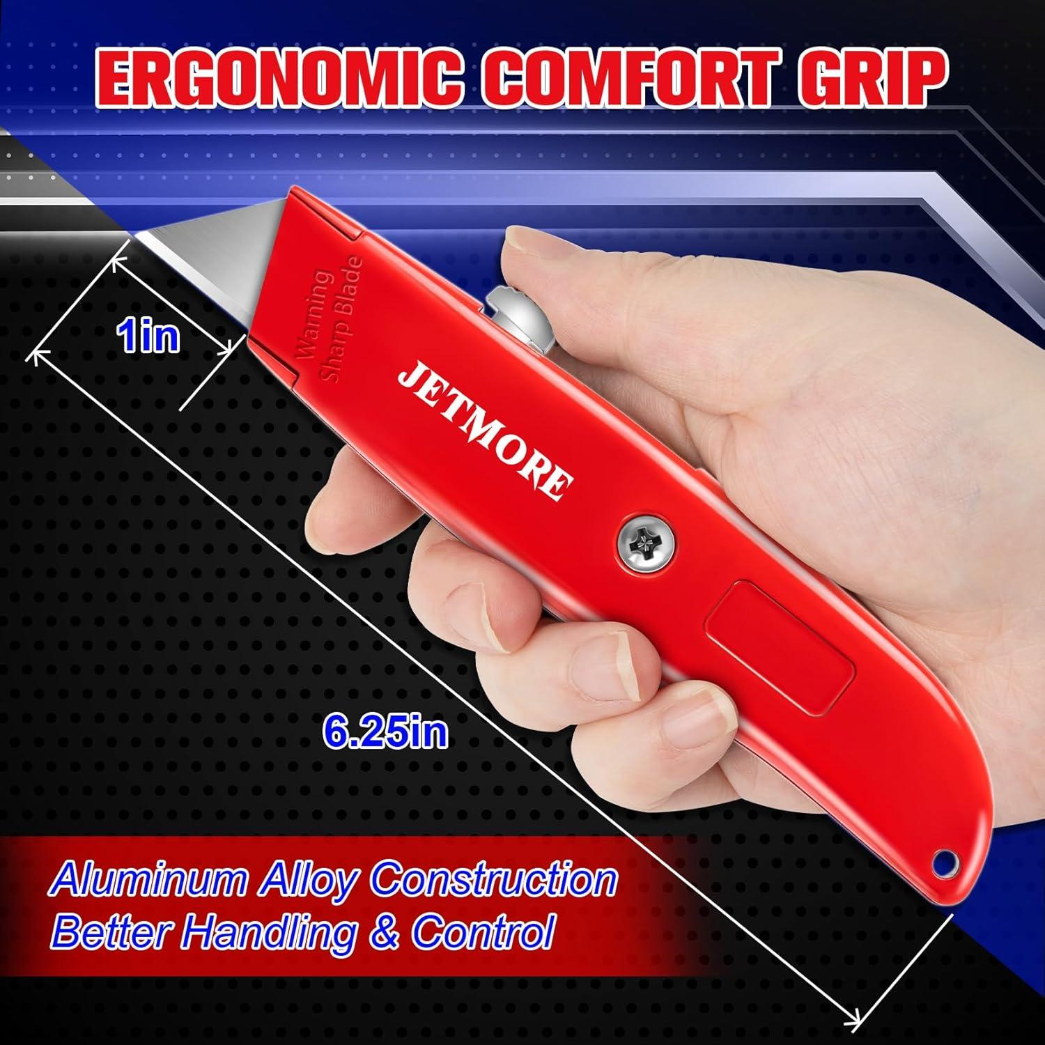 image:image2 Pack Box Cutter Retractable Utility Knife with 10 Extra Blades Heavy Duty Box Cutters All Metal Razor Knife Box Opener Box Knife for Cardboard Boxes Cartons Drywall Package Opener2 Pack Retractable Box Cutters Red Blue with 10 Pcs Blades