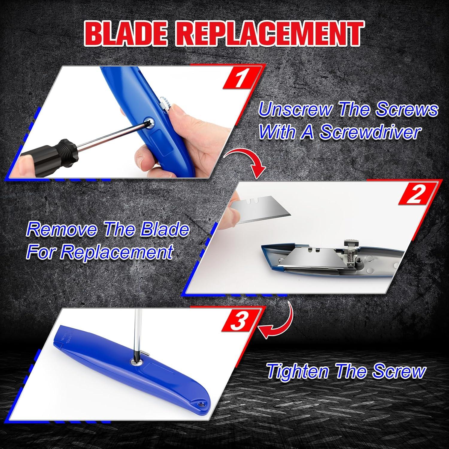 image:image2 Pack Box Cutter Retractable Utility Knife with 10 Extra Blades Heavy Duty Box Cutters All Metal Razor Knife Box Opener Box Knife for Cardboard Boxes Cartons Drywall Package Opener2 Pack Retractable Box Cutters Red Blue with 10 Pcs Blades