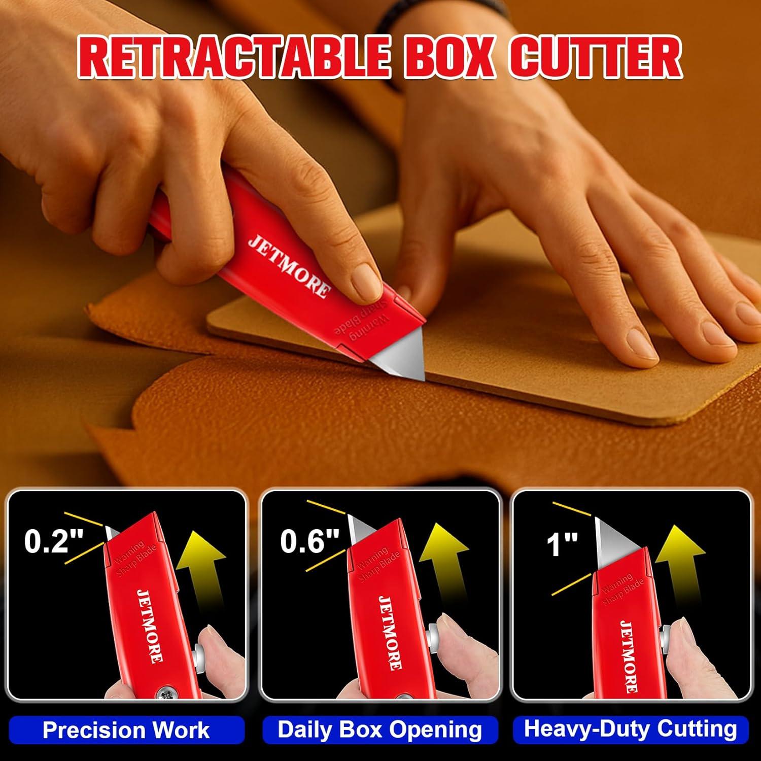 image:image2 Pack Box Cutter Retractable Utility Knife with 10 Extra Blades Heavy Duty Box Cutters All Metal Razor Knife Box Opener Box Knife for Cardboard Boxes Cartons Drywall Package Opener2 Pack Retractable Box Cutters Red Blue with 10 Pcs Blades