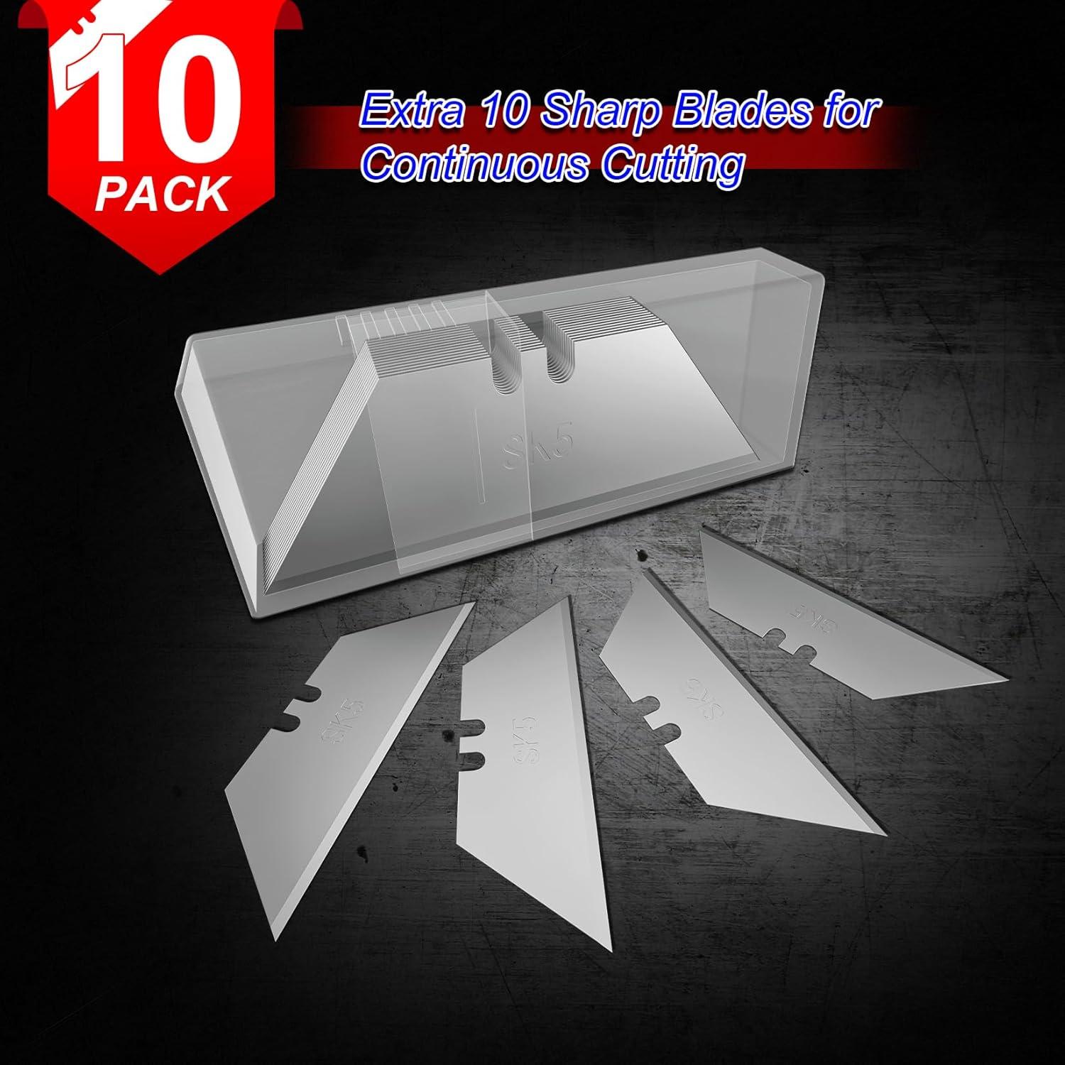 image:image2 Pack Box Cutter Retractable Utility Knife with 10 Extra Blades Heavy Duty Box Cutters All Metal Razor Knife Box Opener Box Knife for Cardboard Boxes Cartons Drywall Package Opener2 Pack Retractable Box Cutters Red Blue with 10 Pcs Blades