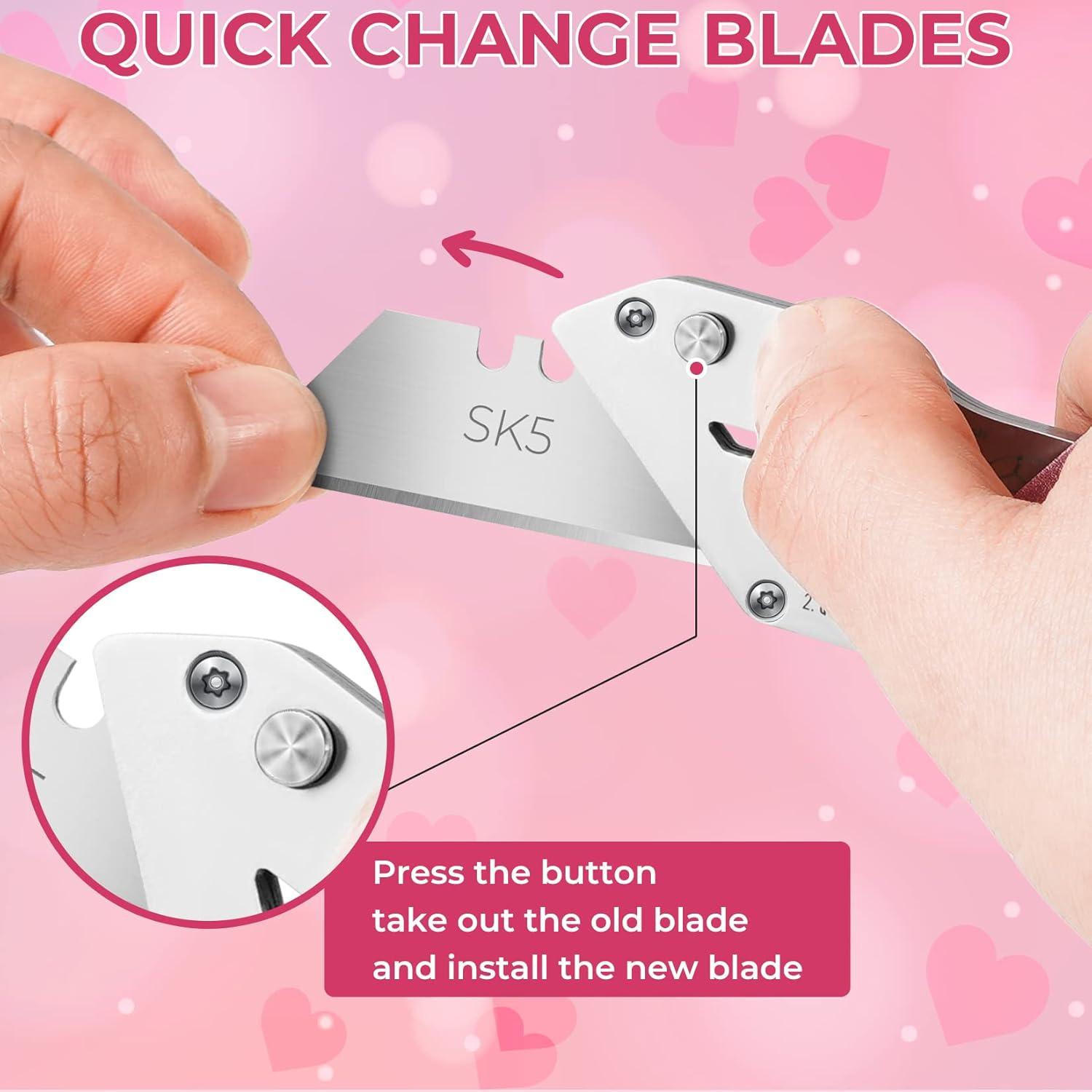 image:image2 Pack Box Cutter Utility Knife with Extra 10 SK5 Blades Folding Utility Knife Razor Knife Quick Blade Change Box Cutter Knife Box Opener with Blade Storage Design