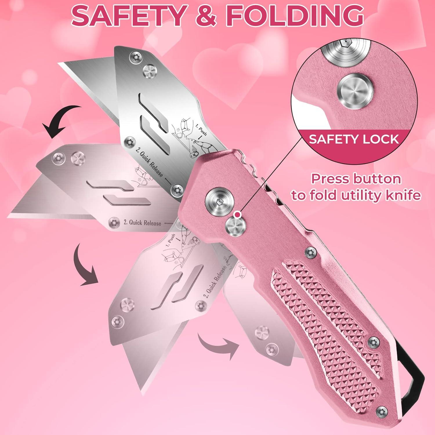 image:image2 Pack Box Cutter Utility Knife with Extra 10 SK5 Blades Folding Utility Knife Razor Knife Quick Blade Change Box Cutter Knife Box Opener with Blade Storage Design