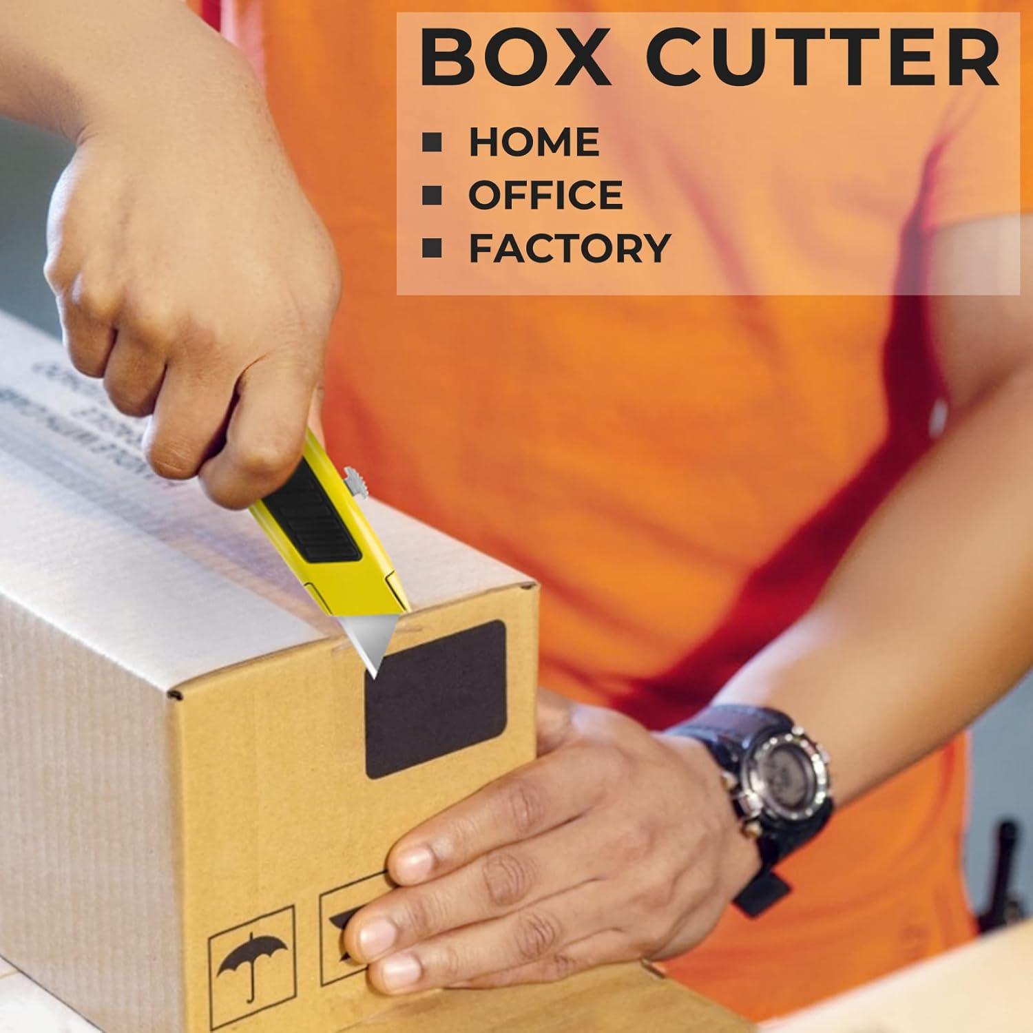 image:image2 Pack Box Cutter Utility Knife with Extra 10 SK5 Blades amp Antislip Rubber Handle Box Cutter Retractable Portable Box Opener Razor Knife for Home Office ConstructionYellow