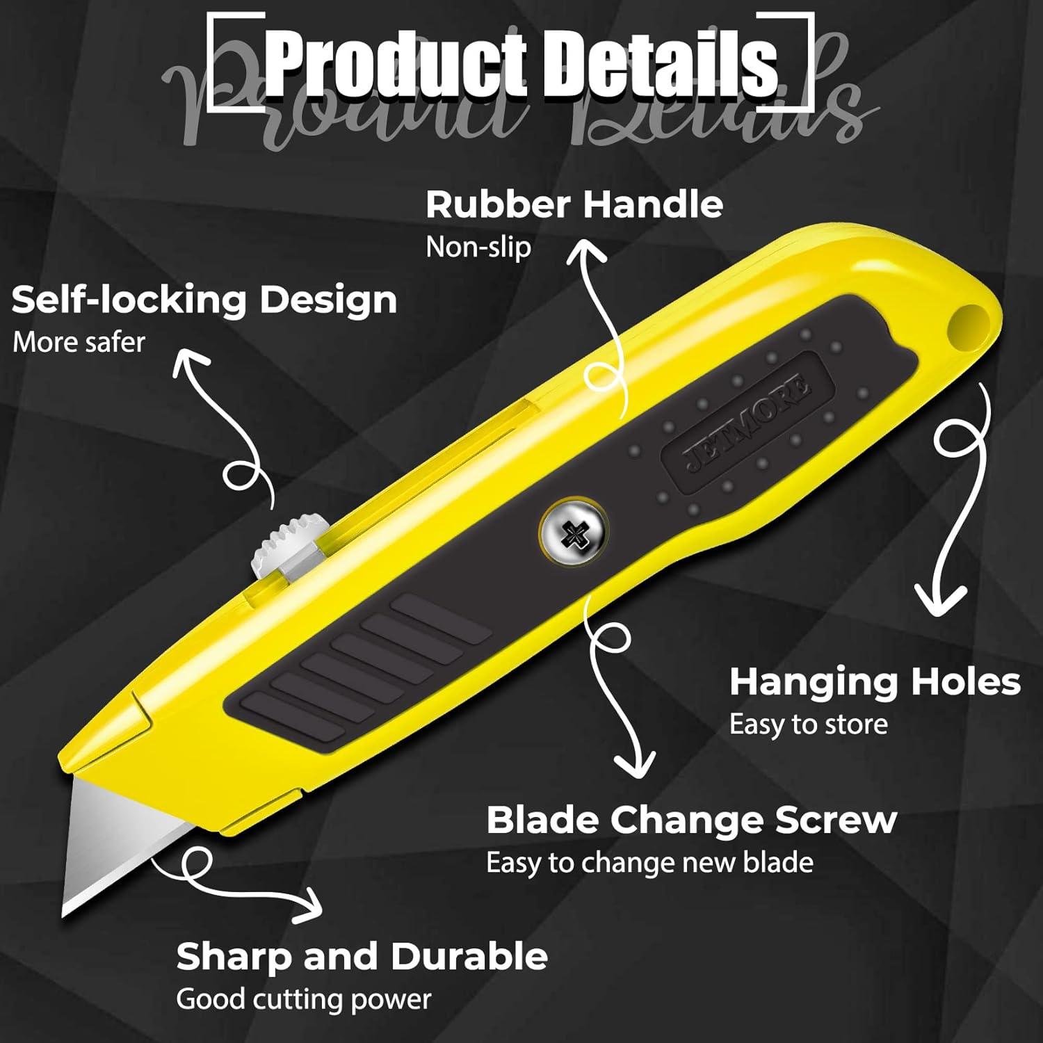 image:image2 Pack Box Cutter Utility Knife with Extra 10 SK5 Blades amp Antislip Rubber Handle Box Cutter Retractable Portable Box Opener Razor Knife for Home Office ConstructionYellow