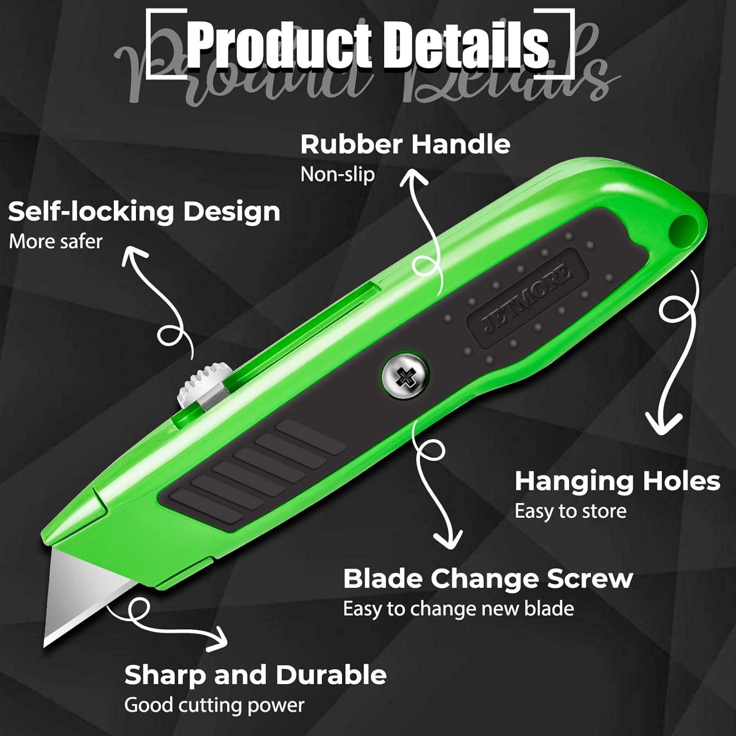 image:image2 Pack Box Cutter Utility Knife with Extra 10 SK5 Blades amp Antislip Rubber Handle Box Cutter Retractable Portable Box Opener Razor Knife for Home Office ConstructionGreen