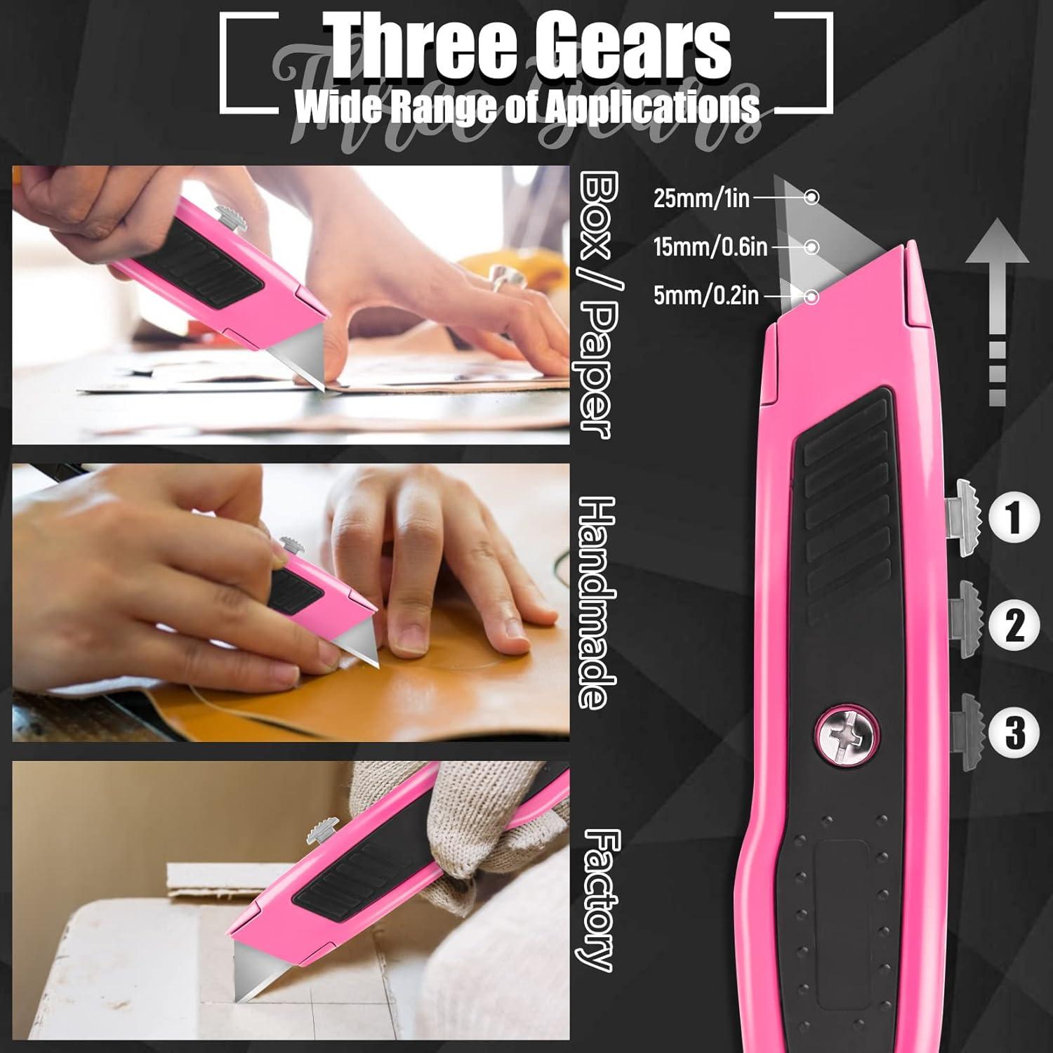 image:image2 Pack Box Cutter Utility Knife with Extra 10 SK5 Blades amp Antislip Rubber Handle Box Cutter Retractable Portable Box Opener Razor Knife for Home Office ConstructionPink