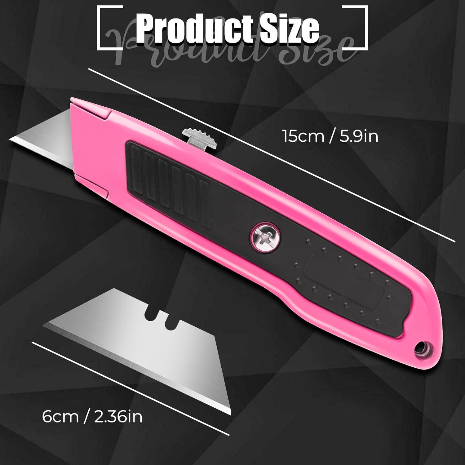 image:image2 Pack Box Cutter Utility Knife with Extra 10 SK5 Blades amp Antislip Rubber Handle Box Cutter Retractable Portable Box Opener Razor Knife for Home Office ConstructionPink