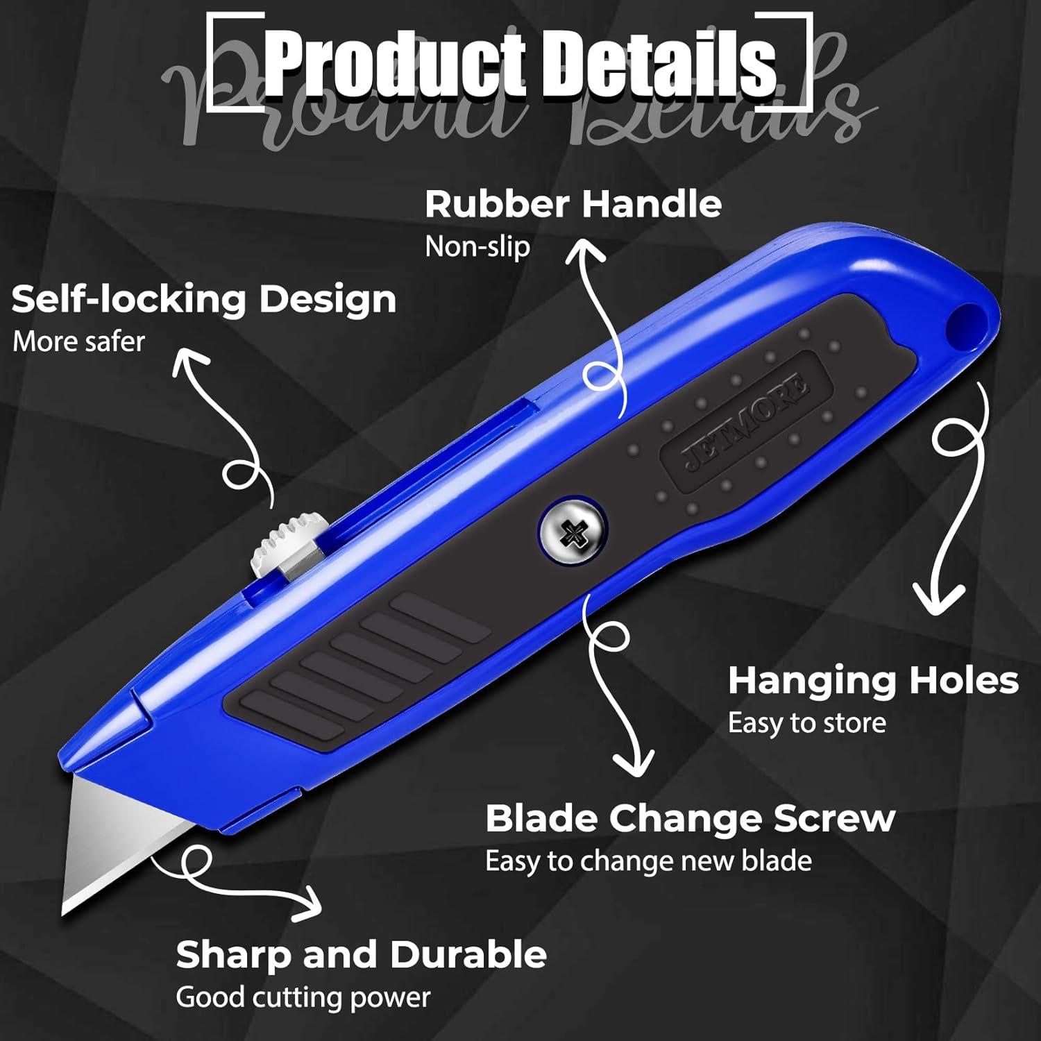 image:image2 Pack Retractable Box Cutter Heavy Duty Utility Knife with 10 SK5 Blades and Safety Lock Portable Razor Knife for Home and OfficeBlue