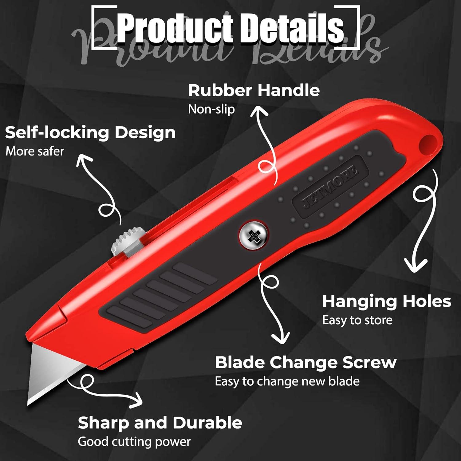 image:image2 Pack Retractable Box Cutter Heavy Duty Utility Knife with 10 SK5 Blades and Safety Lock Portable Razor Knife for Home and OfficeRed
