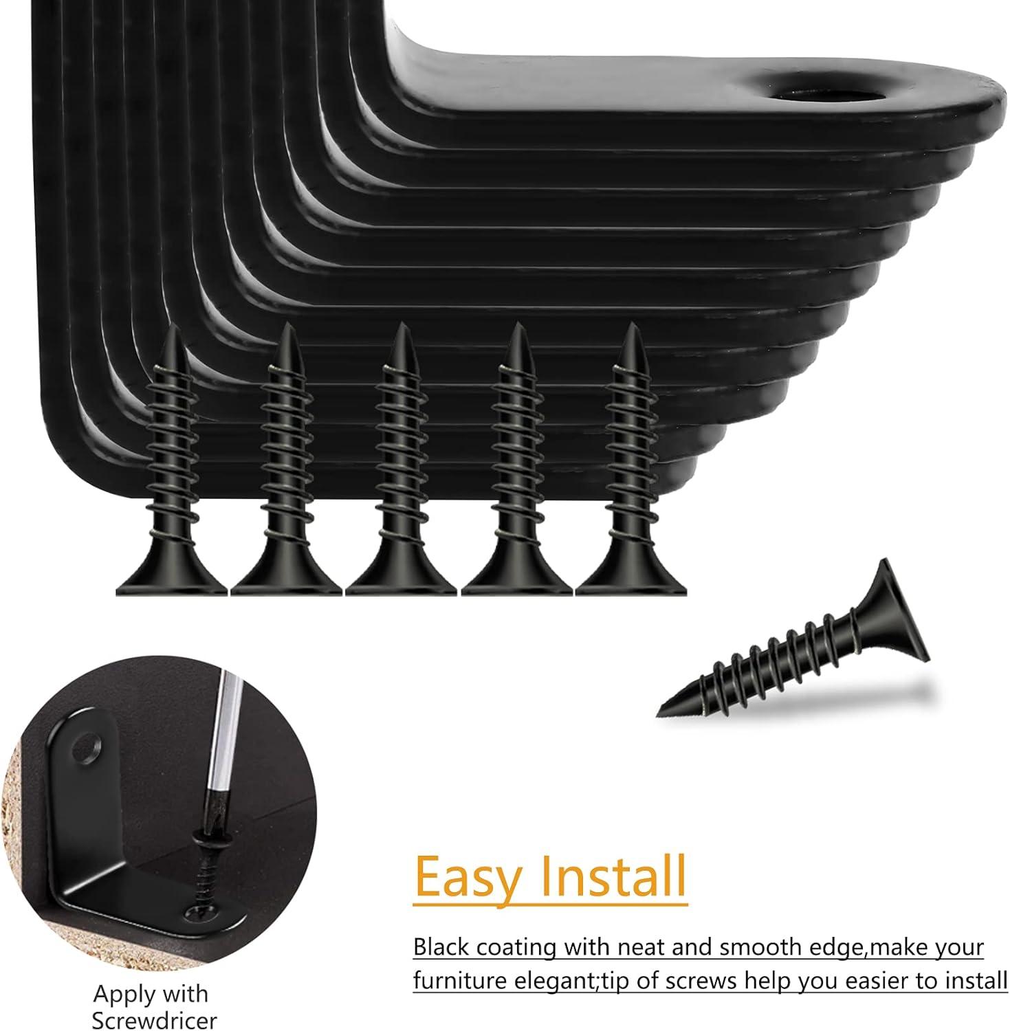 image:image20 Pack L Bracket Corner Brace Sets 118x118 Inch Black Stainless Steel 90 Degree Right Angle Brackets Fastener with Screws for Wood Shelves Furniture Cabinet