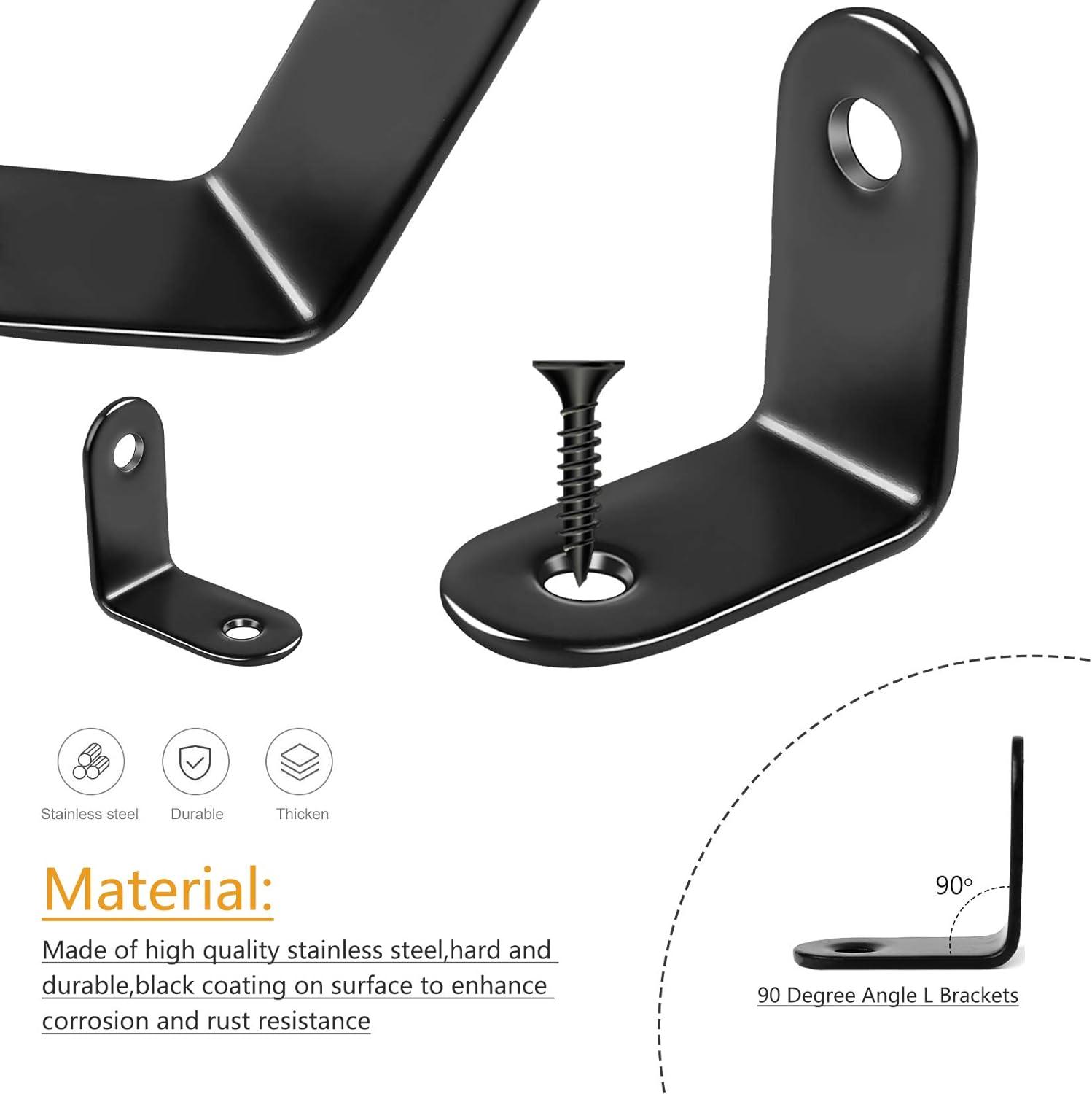 image:image24 Pack L Bracket Corner Brace Sets 098x098 Inch Black Stainless Steel 90 Degree Right Angle Brackets Fastener with Screws for Wood Shelves Furniture Cabinet