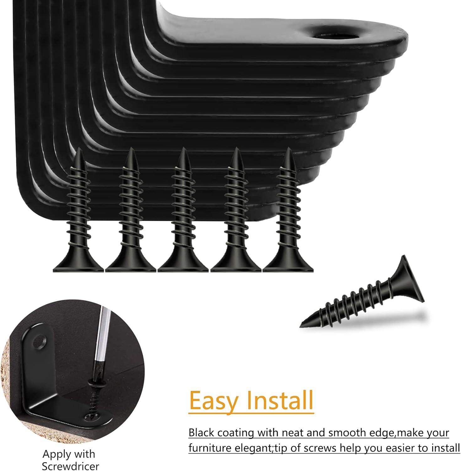 image:image24 Pack L Bracket Corner Brace Sets 098x098 Inch Black Stainless Steel 90 Degree Right Angle Brackets Fastener with Screws for Wood Shelves Furniture Cabinet