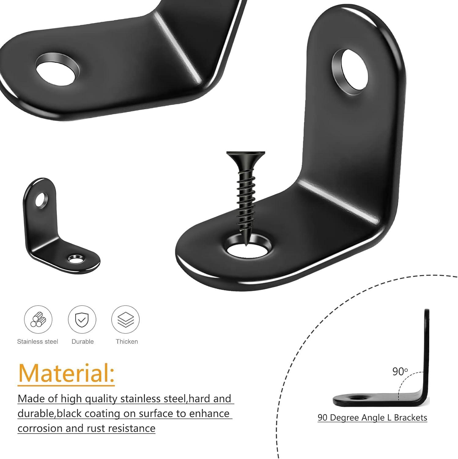 image:image26 Pack L Bracket Corner Brace Sets 078x078 Inch Black Stainless Steel 90 Degree Right Angle Brackets Fastener with Screws for Wood Shelves Furniture Cabinet