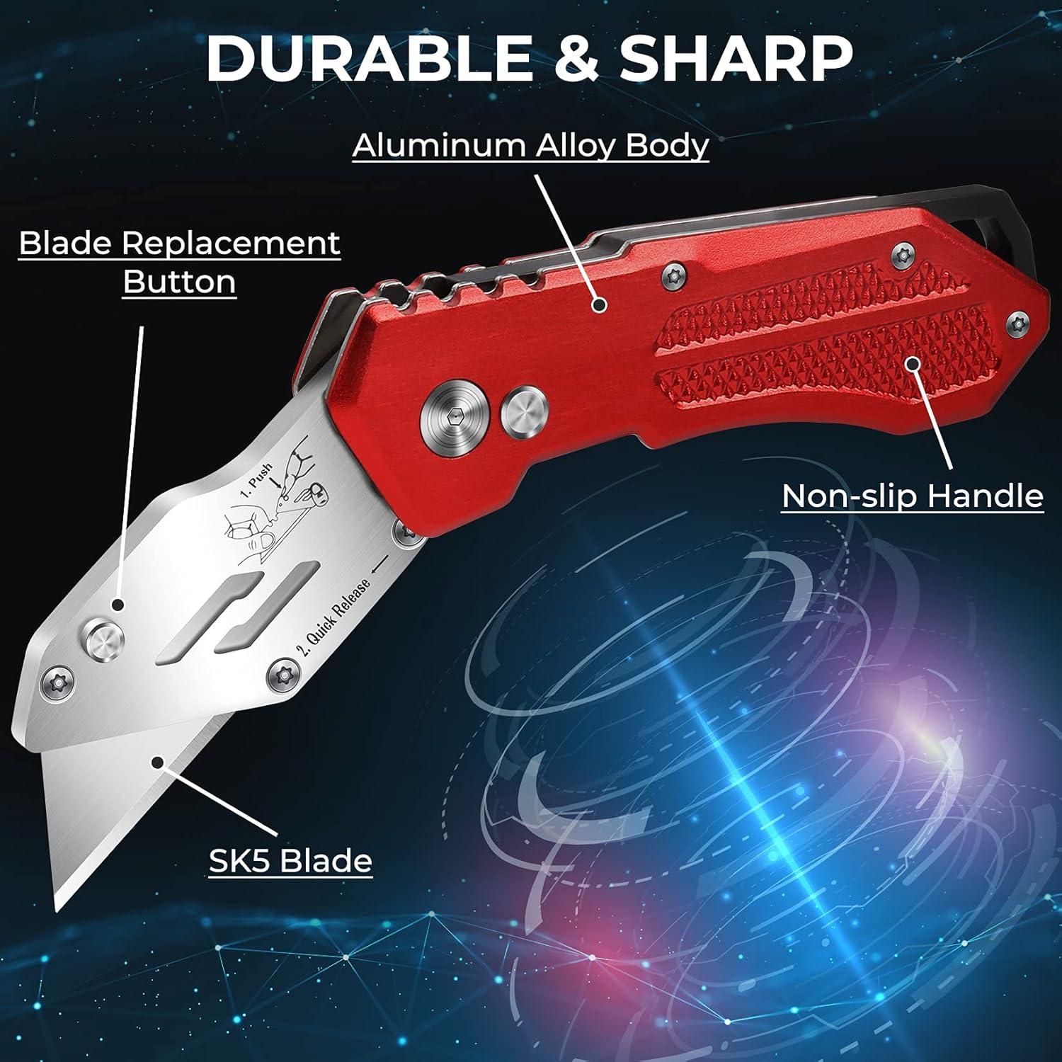 image:image3 Pack Box Cutter Utility Knife Folding Utility Knife Razor Knife Heavy Duty LockBack Design Aluminum Body Box Cutters with Extra 15 PCS Box Cutters Blades
