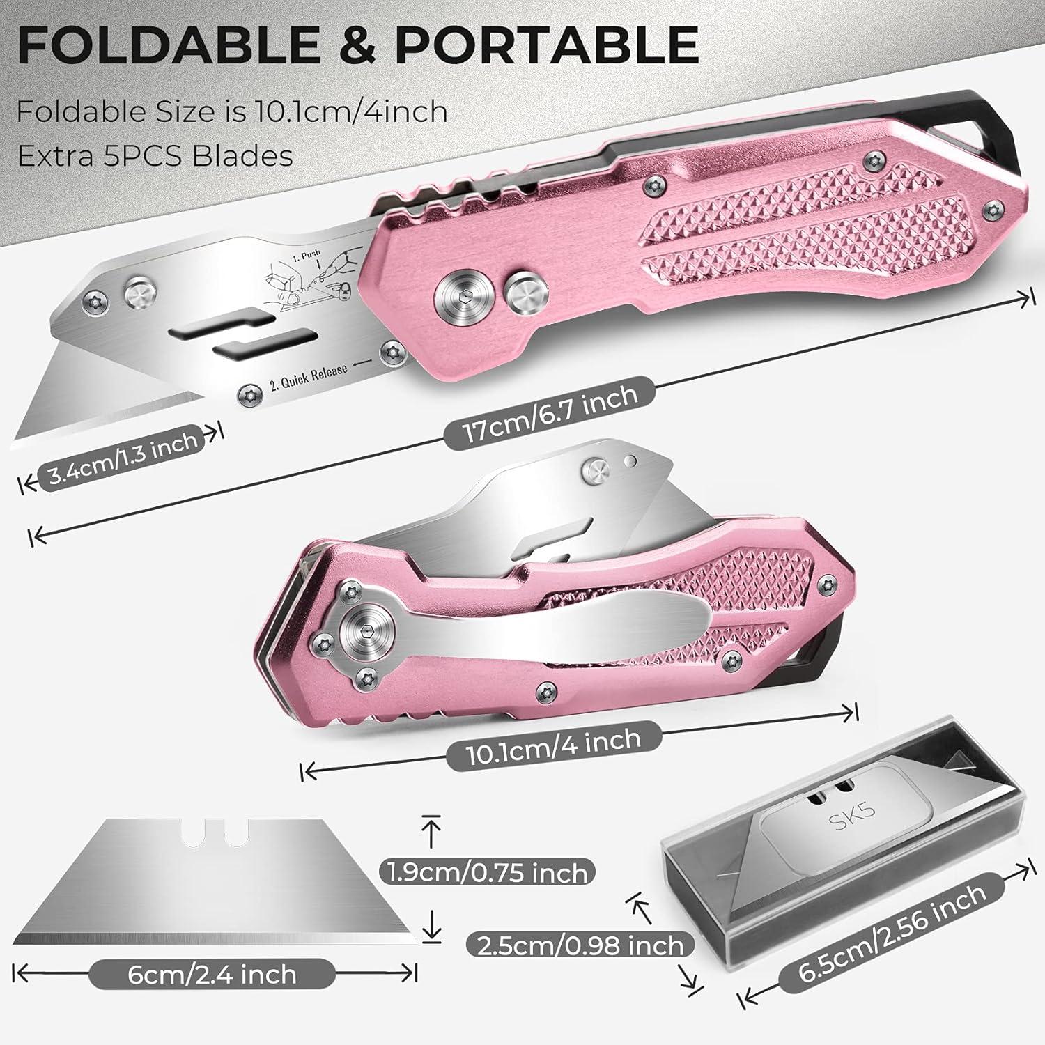 image:image3 Pack Box Cutter Utility Knife Folding Utility Knife Razor Knife Heavy Duty LockBack Design Aluminum Body Box Cutters with Extra 15 PCS Box Cutters Blades