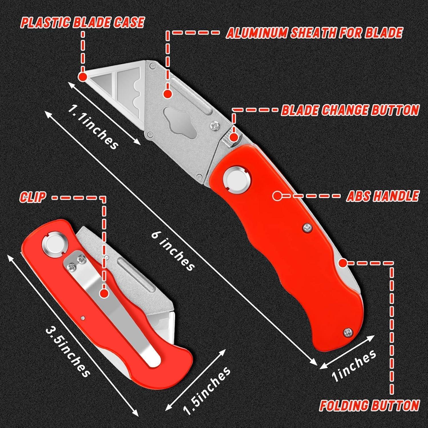 image:image4 Pack Folding Utility Knife Box Cutter Tube Cutters with Extra 10Pcs Blades Cutters for Home Office Warehouse Durable Razor Knife Box Knife Box Opener Box Cutter with Clip Navajas de Trabajo12 Pack