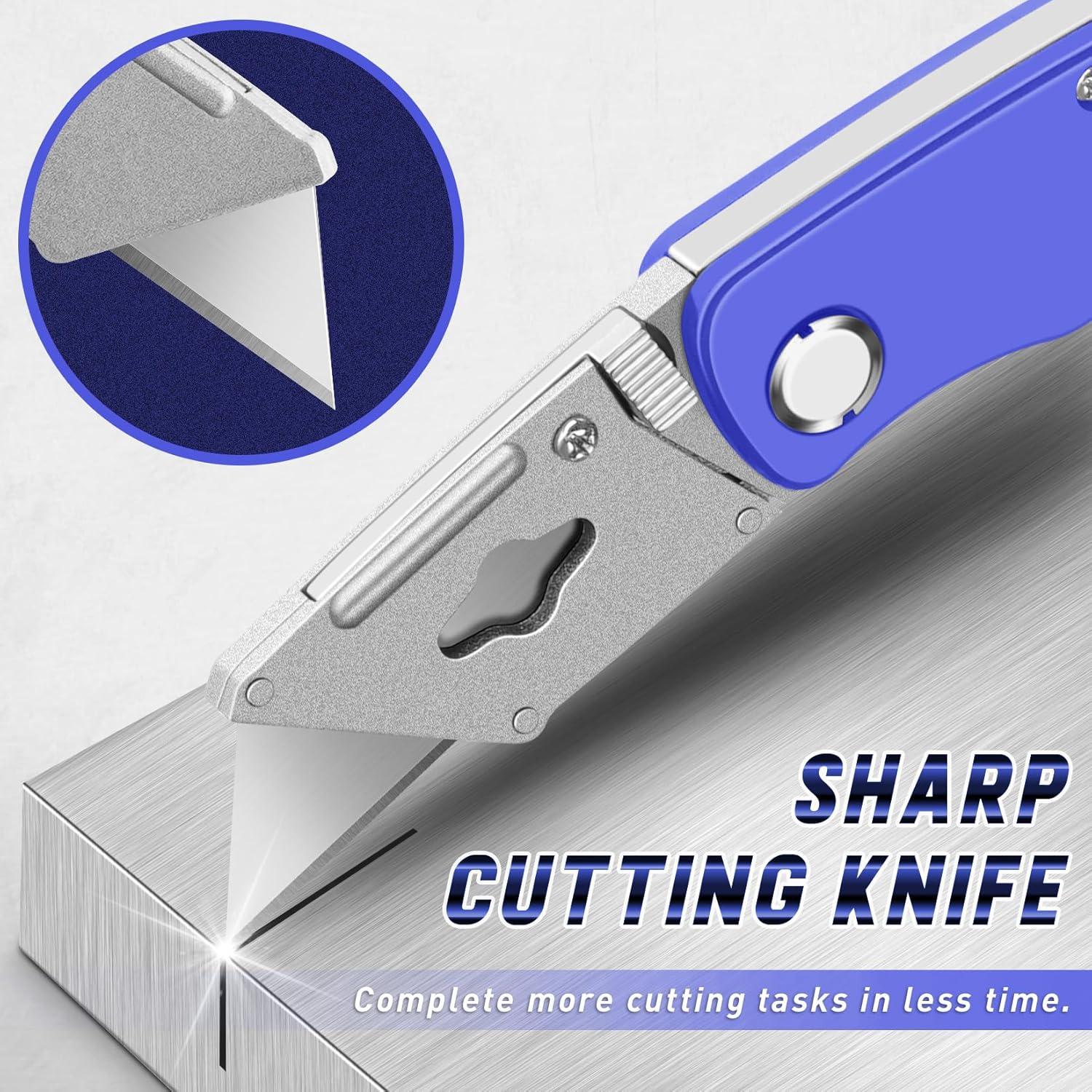 image:image4 Pack Folding Utility Knife Box Cutter Tube Cutters with Extra 10Pcs Blades Cutters for Home Office Warehouse Durable Razor Knife Box Knife Box Opener Box Cutter with Clip Navajas de Trabajo12 PackB