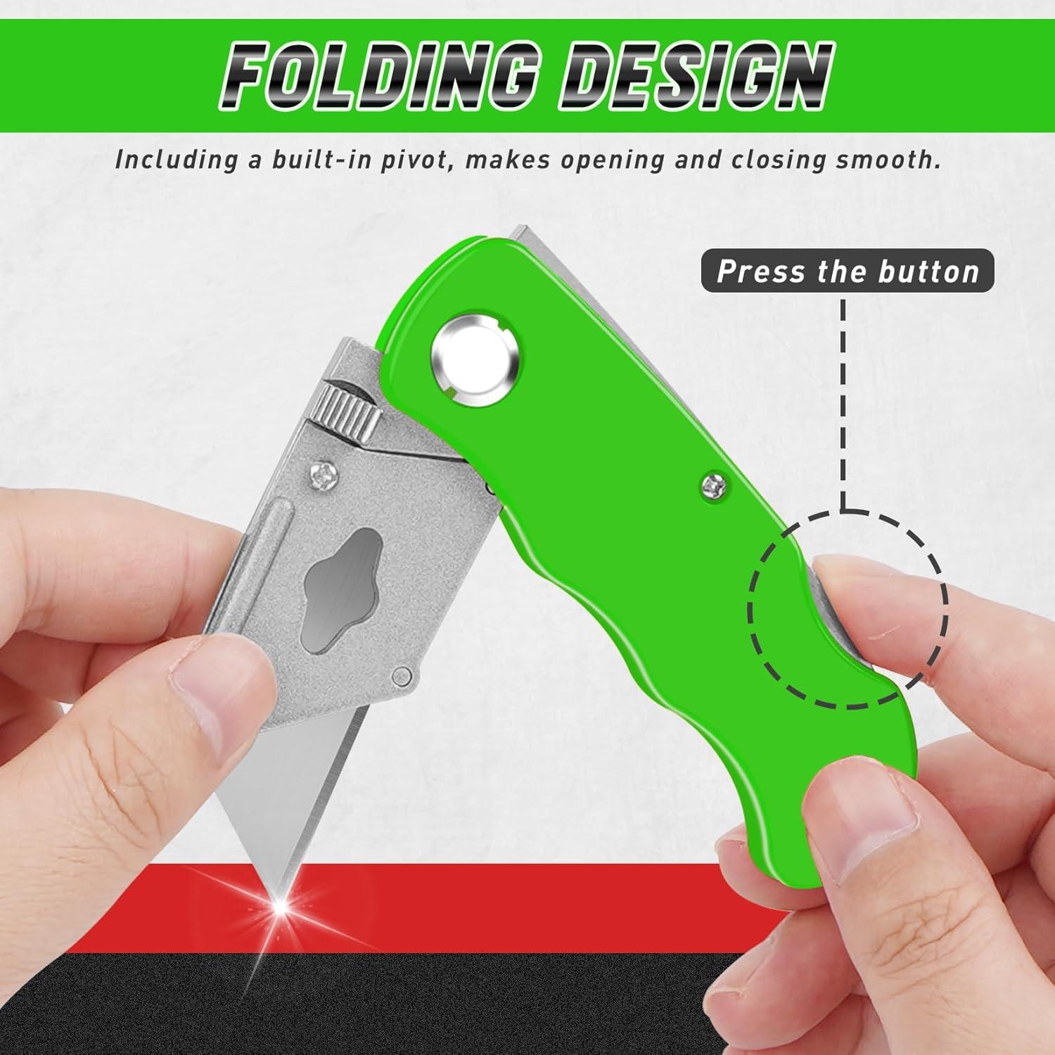 image:image4 Pack Folding Utility Knife Box Cutter Tube Cutters with Extra 10Pcs Blades Cutters for Home Office Warehouse Durable Razor Knife Box Knife Box Opener Box Cutter with Clip Navajas de Trabajo4 PackB