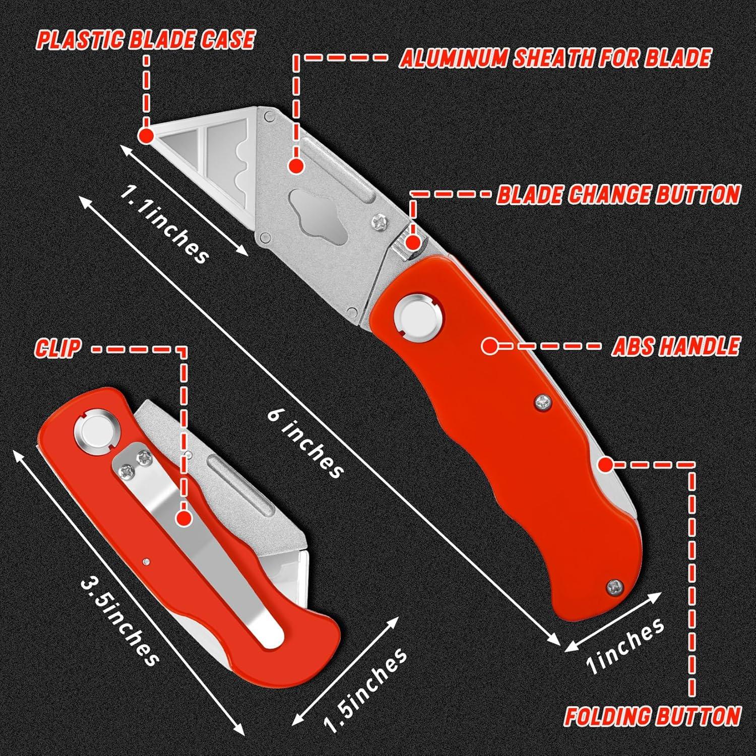 image:image4 Pack Folding Utility Knife Box Cutter Tube Cutters with Extra 10Pcs Blades Cutters for Home Office Warehouse Durable Razor Knife Box Knife Box Opener Box Cutter with Clip Navajas de Trabajo4 PackB