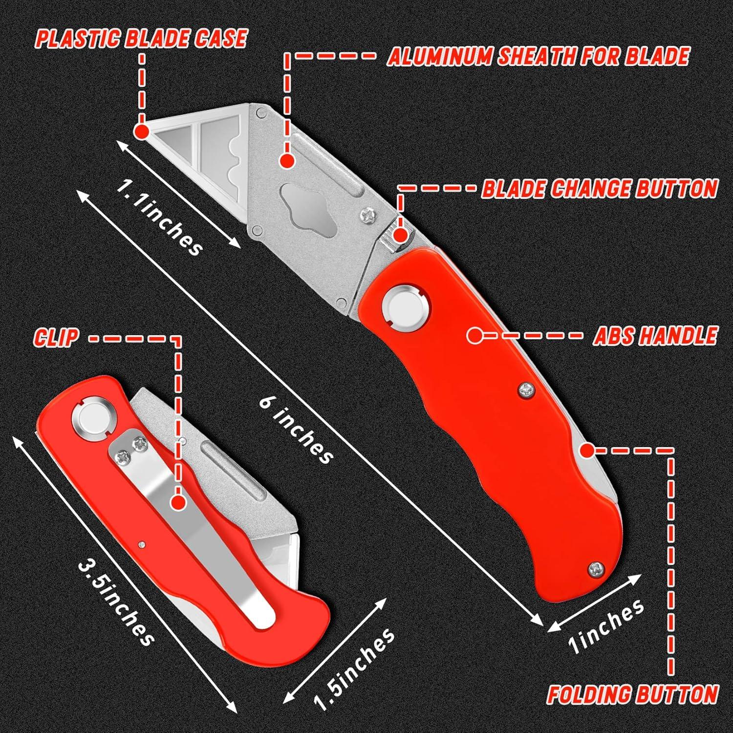 image:image4 Pack Folding Utility Knife Box Cutter Tube Cutters with Extra 10Pcs Blades Cutters for Home Office Warehouse Durable Razor Knife Box Knife Box Opener Box Cutter with Clip Navajas de Trabajo4 Pack