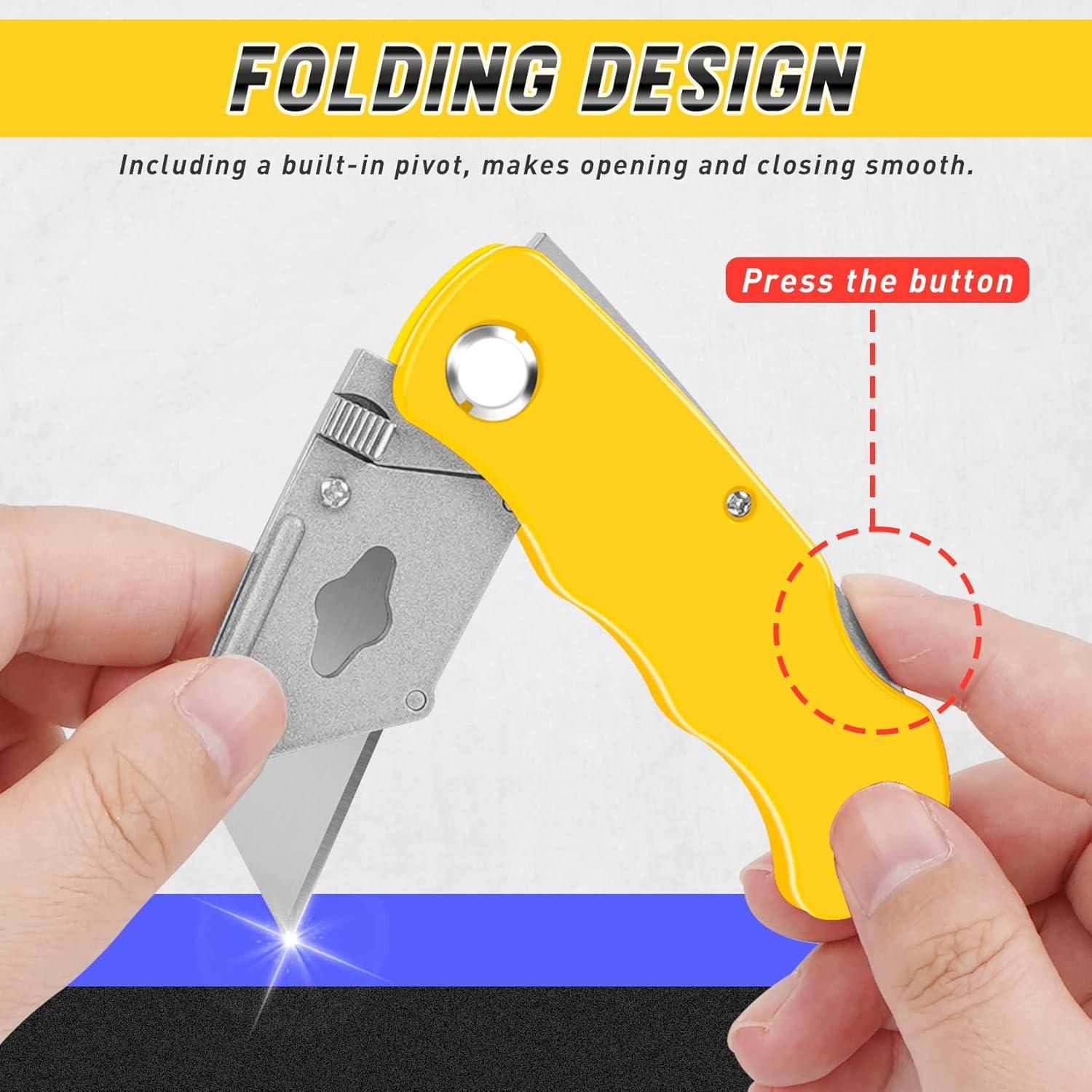image:image4 Pack Folding Utility Knife Box Cutter Tube Cutters with Extra 10Pcs Blades Cutters for Home Office Warehouse Durable Razor Knife Box Knife Box Opener Box Cutter with Clip Navajas de Trabajo4 Pack