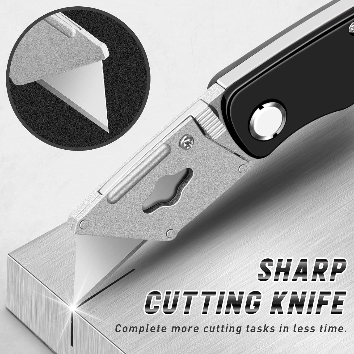 image:image4 Pack Folding Utility Knife Box Cutter Tube Cutters with Extra 10Pcs Blades Cutters for Home Office Warehouse Durable Razor Knife Box Knife Box Opener Box Cutter with Clip Navajas de Trabajo12 Pack