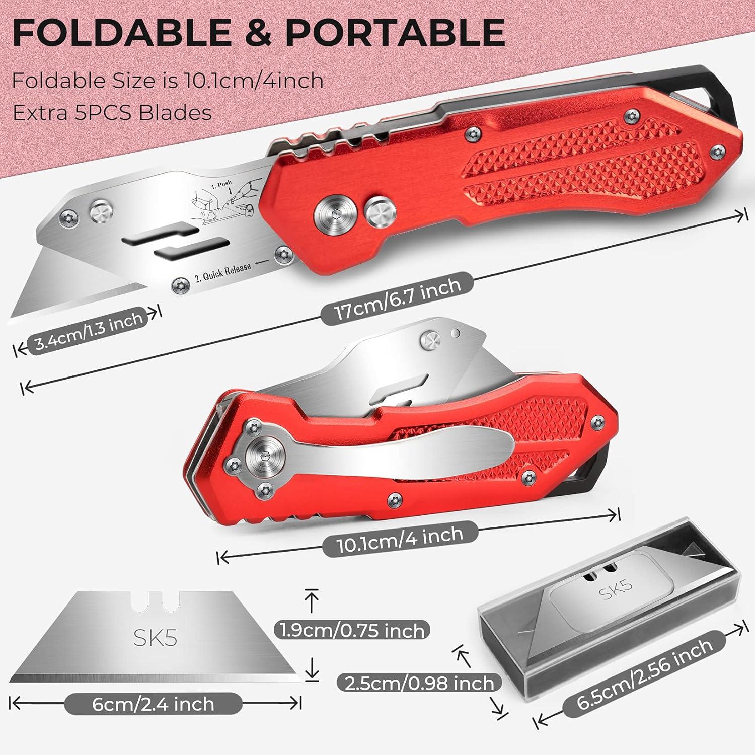 image:imageBox Cutter Utility Knife Folding Utility Knife Razor Knife with 5 SK5 Blades Quick Change Blades Lightweight Box Cutters Box Knife with Belt Clip