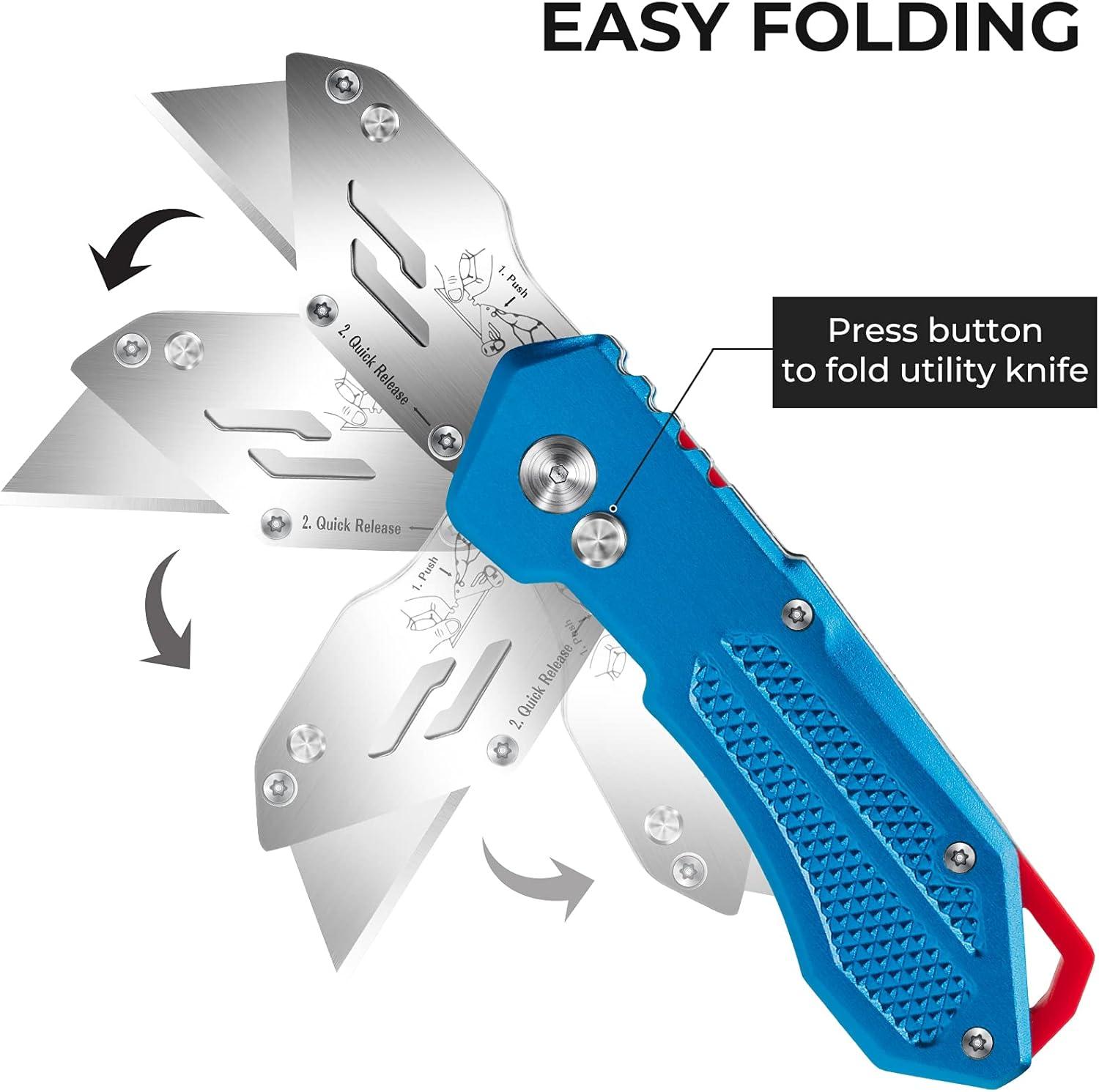 image:imageBox Cutter Utility Knife Lightweight Razor Knife Box Cutters with 5 SK5 Blades Folding Utility Knife Box Cutter Knife Quick Change Blades with Belt Clip and Back Lock Design
