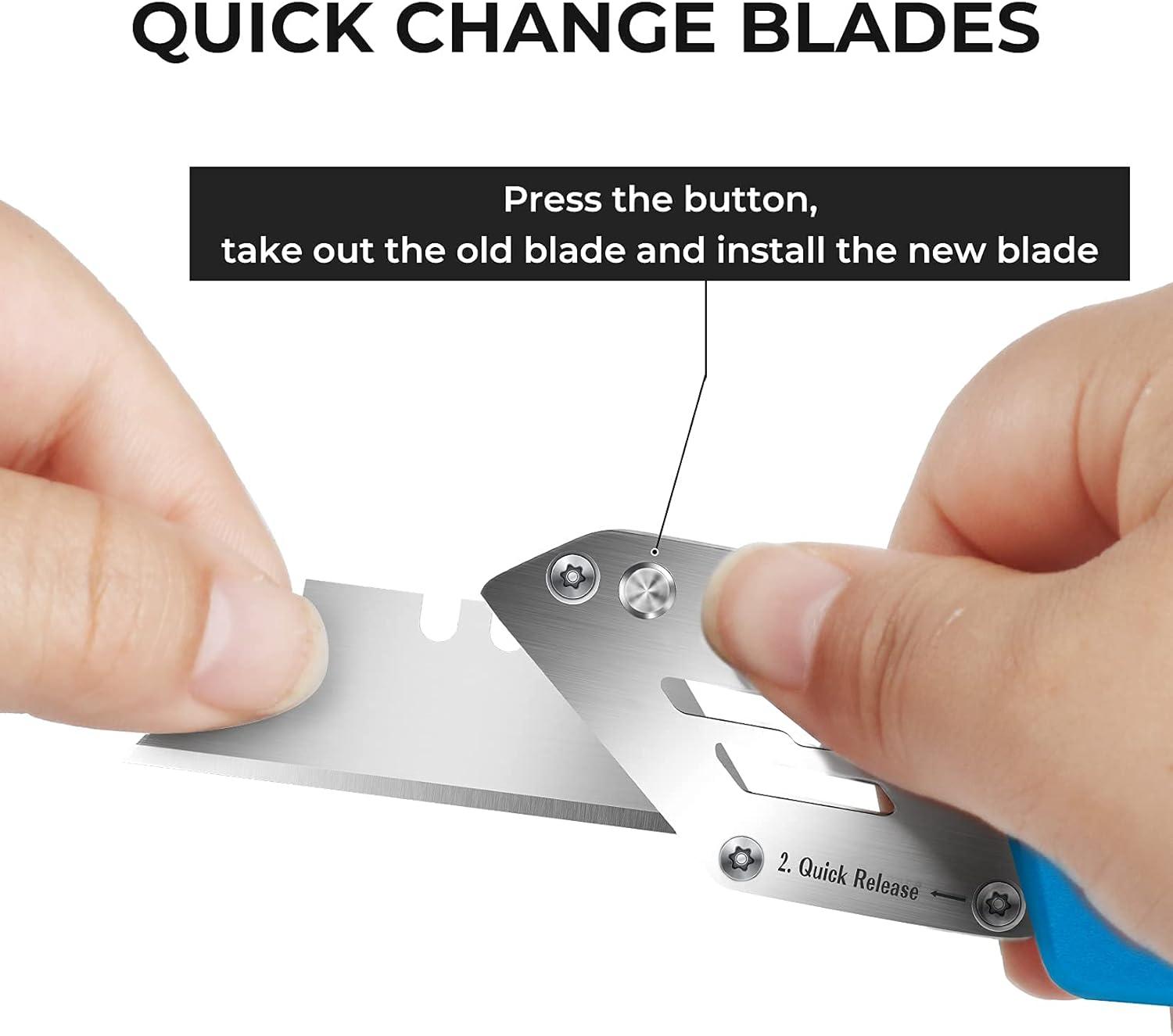 image:imageBox Cutter Utility Knife Lightweight Razor Knife Box Cutters with 5 SK5 Blades Folding Utility Knife Box Cutter Knife Quick Change Blades with Belt Clip and Back Lock Design