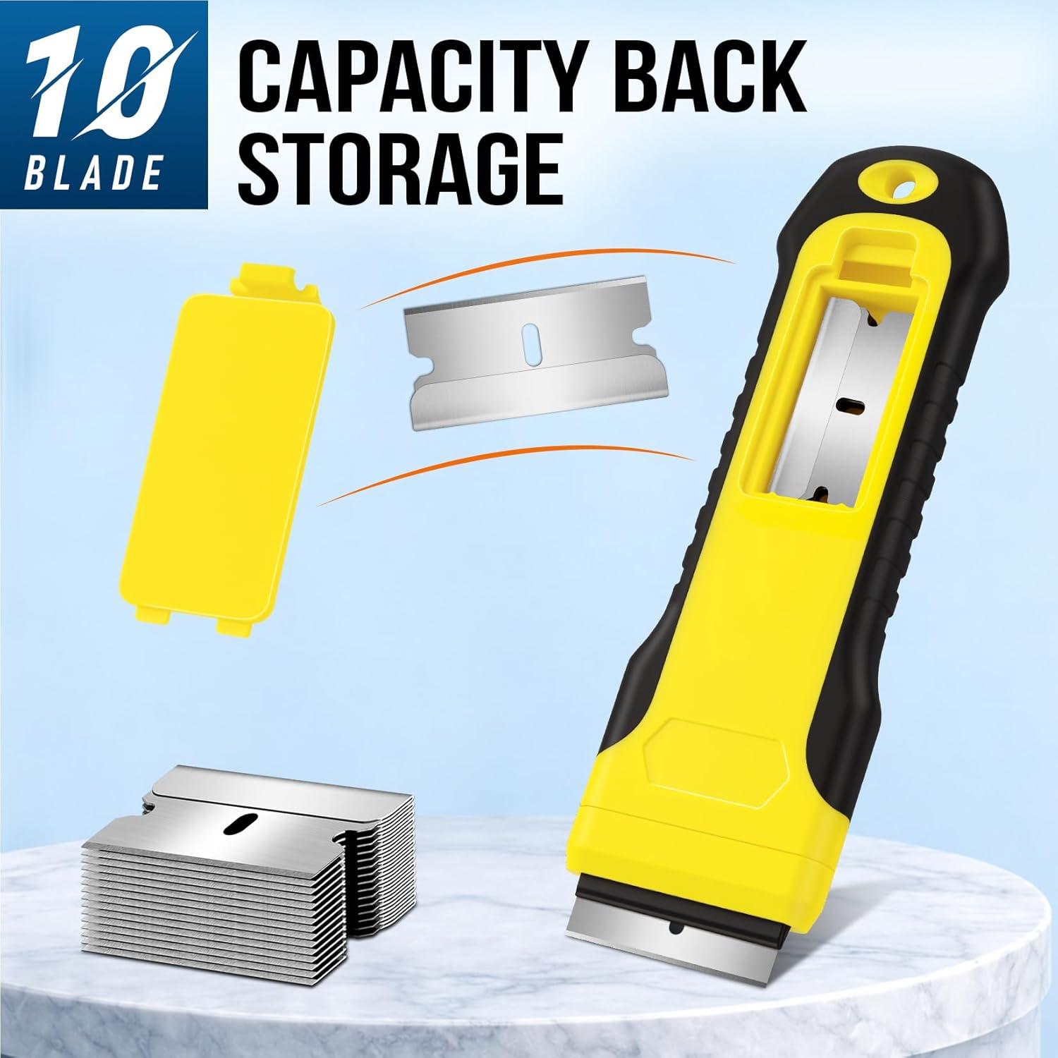 image:imageRazor Blade Scraper Tool With 15pcs Extra Blades Paint Scraper for Cleaning Glass Scraper for Windows Oven Cleaning Tools Cuchilla Para Limpiar Cosina Cleaning Razor for Ceramic Stove TopYellow