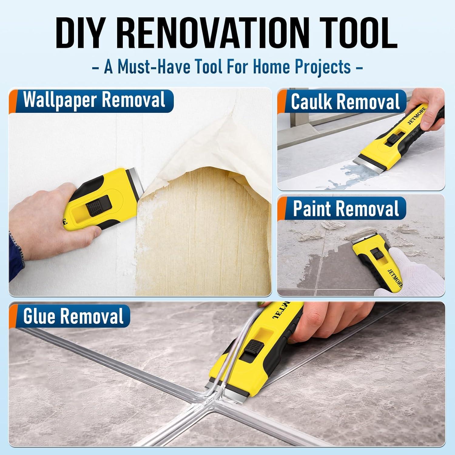 image:imageRazor Blade Scraper Tool With 15pcs Extra Blades Paint Scraper for Cleaning Glass Scraper for Windows Oven Cleaning Tools Cuchilla Para Limpiar Cosina Cleaning Razor for Ceramic Stove TopYellow