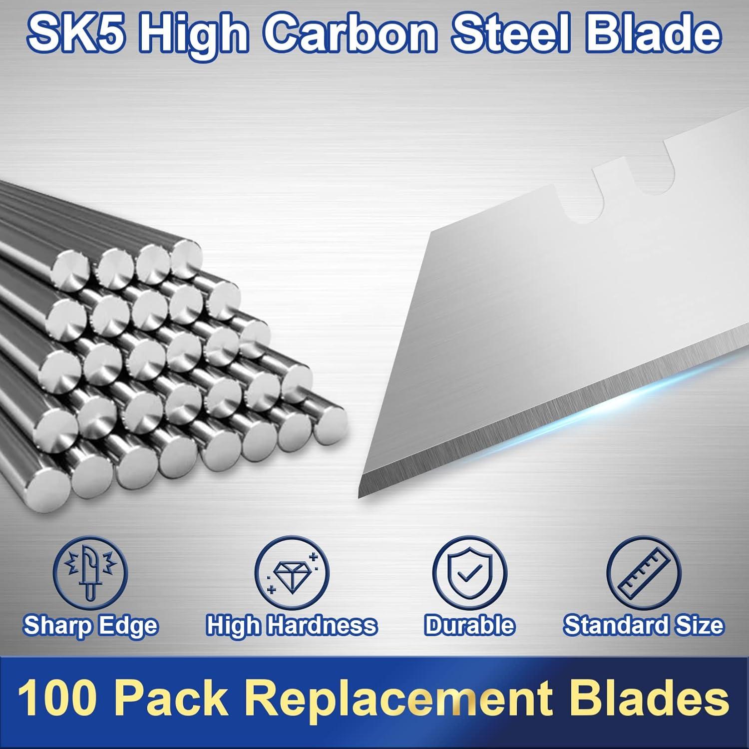 image:imageUtility Knife Blades 50 Pack Box Cutter Blades SK5 High Carbon Steel Utility Blade Standard Size Blade for Box Cutter Razor Knife Blades for Cutting100 Pack