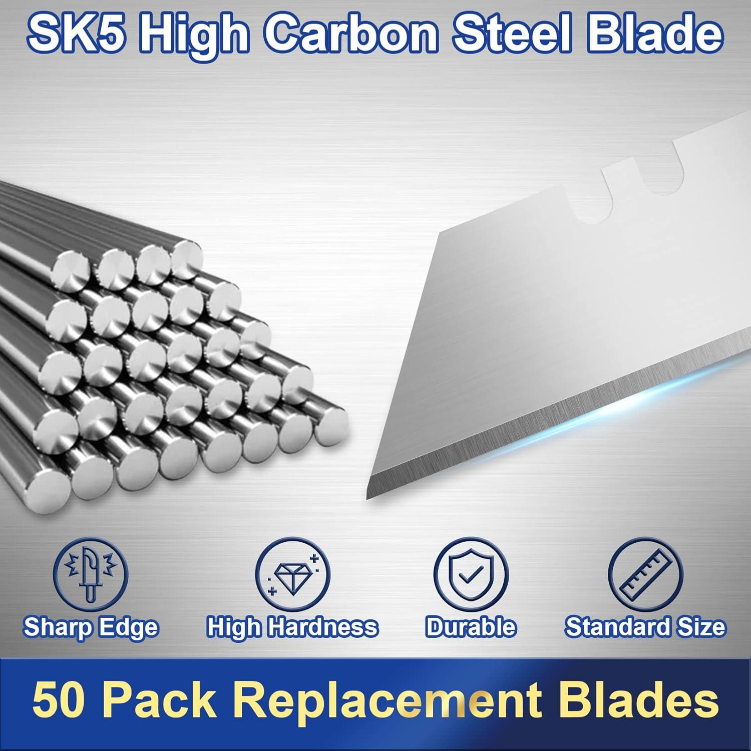 image:imageUtility Knife Blades 50 Pack Box Cutter Blades SK5 High Carbon Steel Utility Blade Standard Size Blade for Box Cutter Razor Knife Blades for Cutting50 Pack