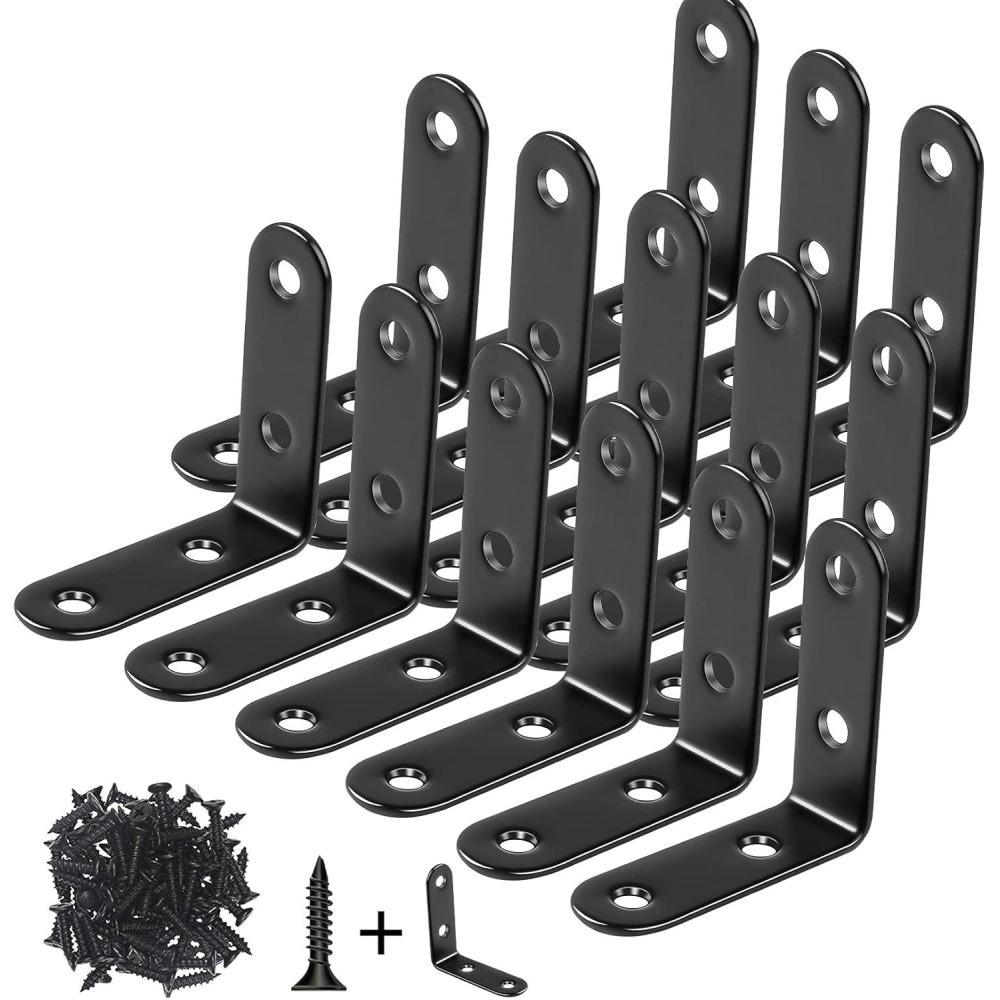 image:image14 Pack L Bracket Corner Brace Sets 196x196 Inch Black Stainless Steel 90 Degree Right Angle Brackets Fastener with Screws for Wood Shelves Furniture Cabinet