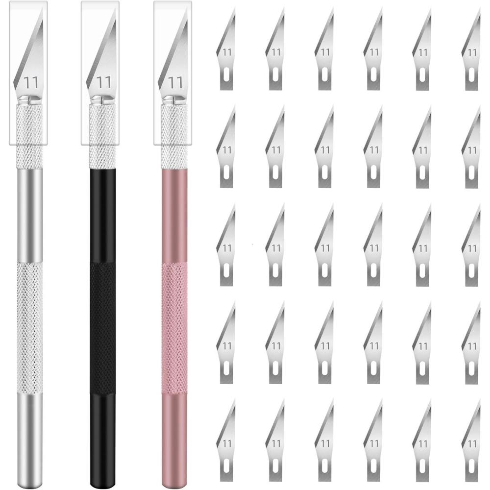 image:image16 Pcs Exacto Knife Set 3 Craft Knife and 13 SK5 Steel Blades Precision Hobby Knife for Carving Modeling DIY Scrapbooking and Art ProjectsBlacksilverpink