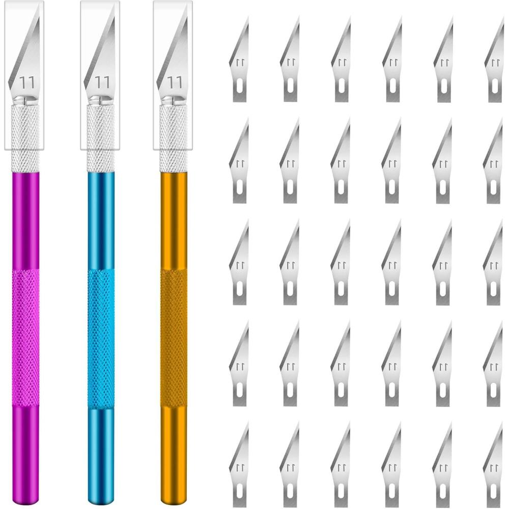 image:image16 Pcs Exacto Knife Set 3 Craft Knife and 13 SK5 Steel Blades Precision Hobby Knife for Carving Modeling DIY Scrapbooking and Art ProjectsPurplegoldblue