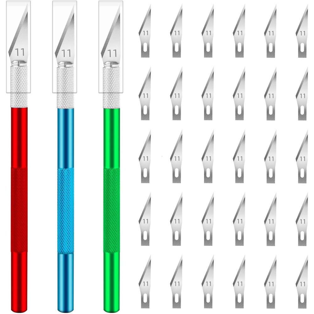 image:image16 Pcs Exacto Knife Set 3 Craft Knife and 13 SK5 Steel Blades Precision Hobby Knife for Carving Modeling DIY Scrapbooking and Art ProjectsRedgreenblue