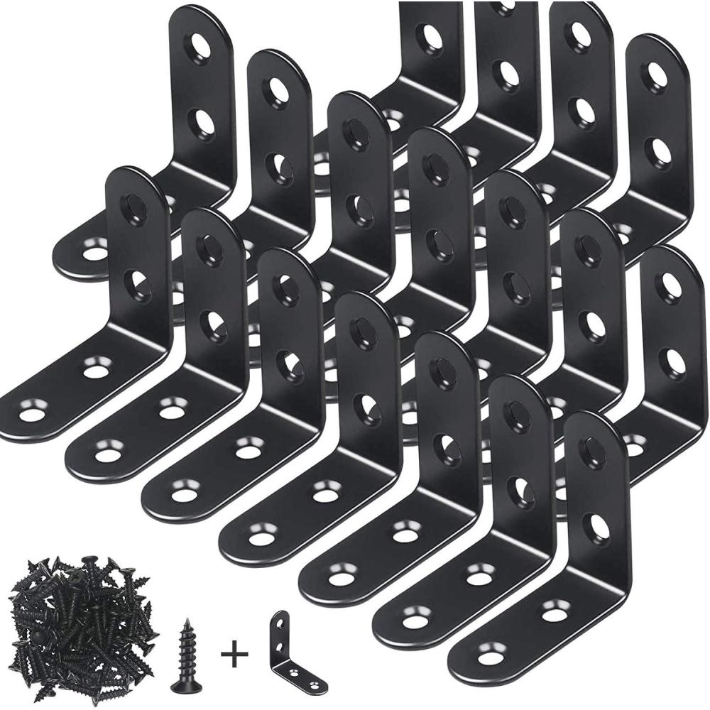 image:image18 Pack L Bracket Corner Brace Sets 157x157 Inch Black L Brackets for Shelves Stainless Steel 90 Degree Right Angle Brackets Fastener with Screws for Wood Furniture Cabinet Chairs