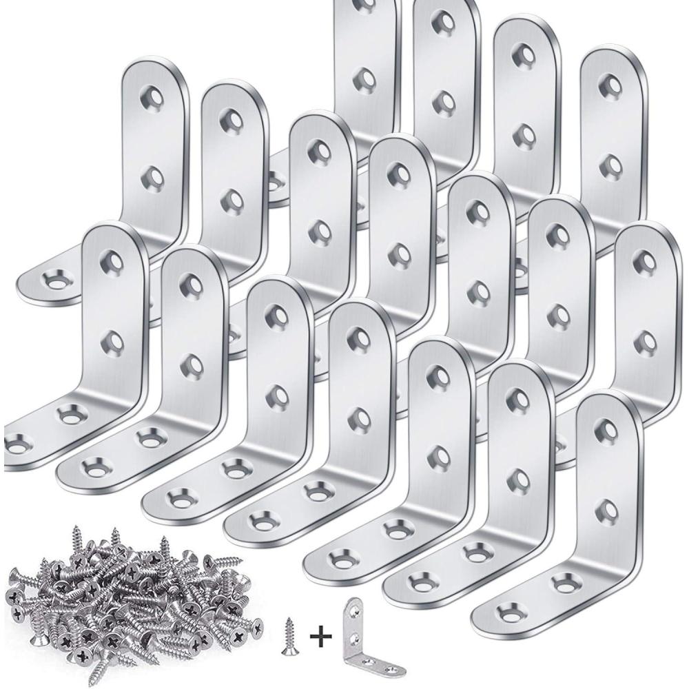 image:image18 Pack L Bracket Corner Brace Sets 157x157 Inch Black Stainless Steel 90 Degree Right Angle Brackets Fastener with Screws for Wood Chair Bookshelf Board Window Furniture