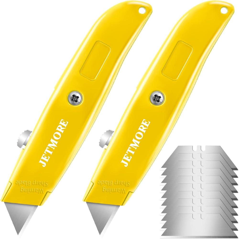 image:image2 Pack Box Cutter Box Cutter Retractable Heavy Duty Utility Knife Razor Knife with Extra 10 SK5 Blades Portable Sharp Box Cutters Box Opener Aluminum Shell Box Cutter Knife Box Knife