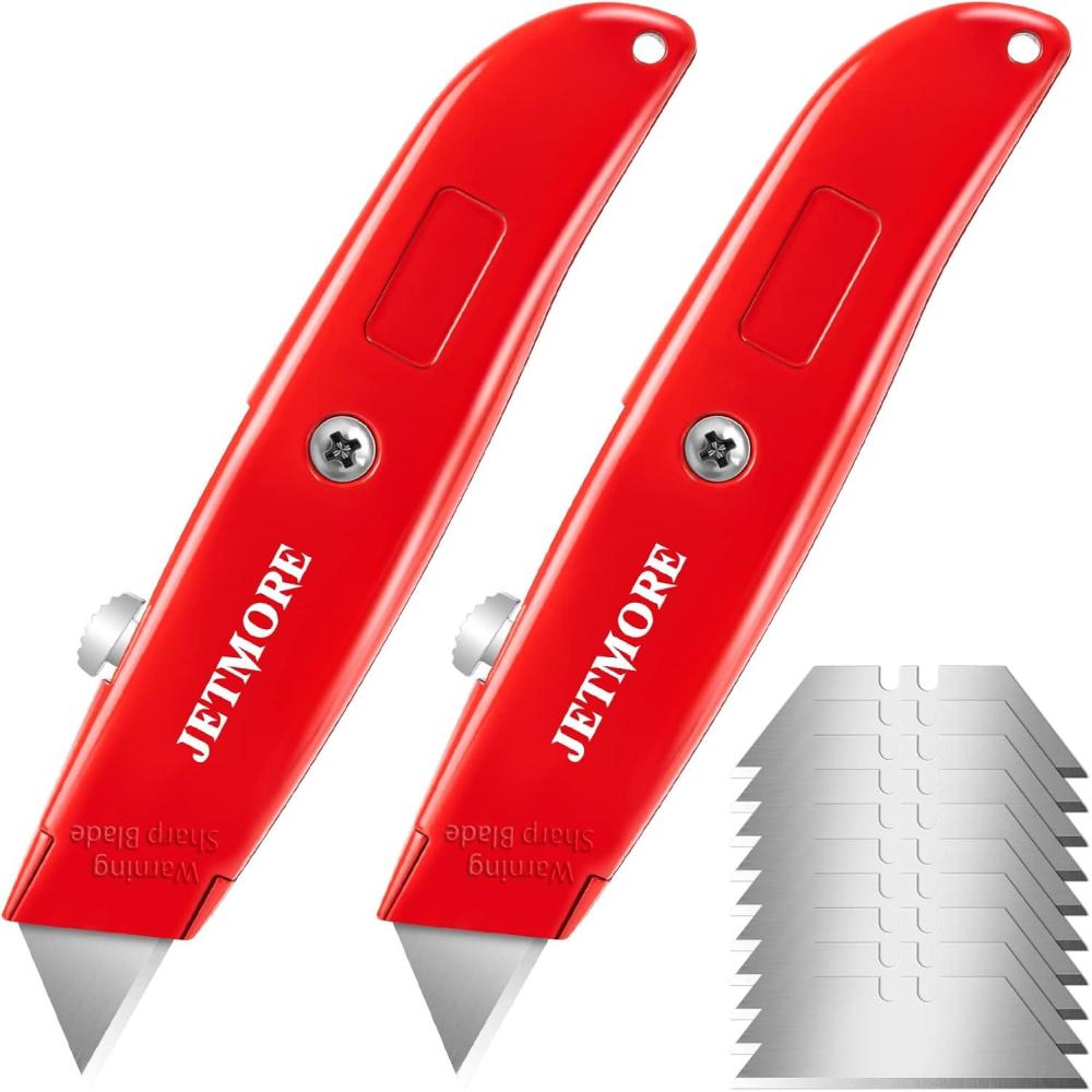 image:image2 Pack Box Cutter Retractable Heavy Duty Razor Knife with Extra 10 SK5 Sharp Blades Portable Aluminum Shell Box Knife