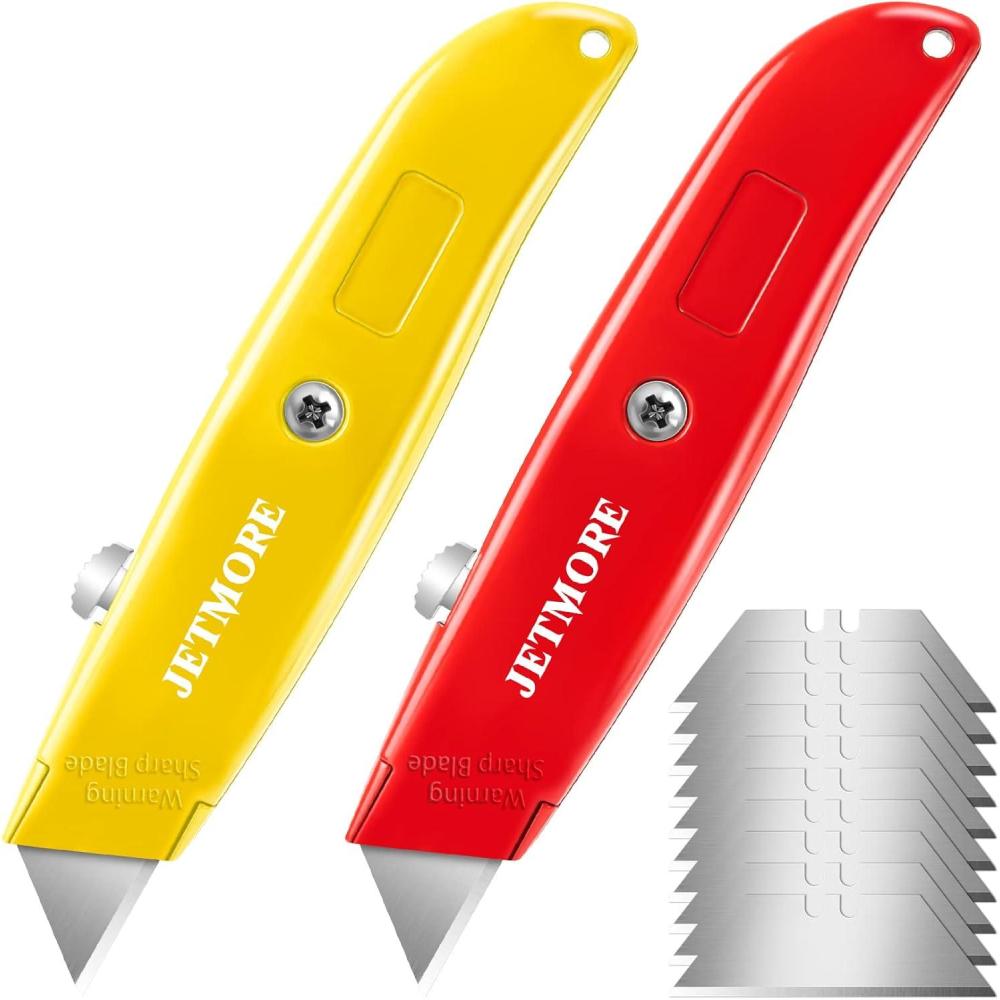 image:image2 Pack Box Cutter Utility Knife Retractable Heavy Duty With Extra 10 SK5 Blades Aluminum Shell Portable Sharp Razor