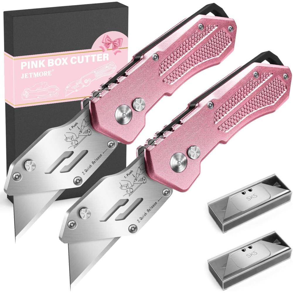 image:image2 Pack Box Cutter Utility Knife with Extra 10 SK5 Blades Folding Utility Knife Razor Knife Quick Blade Change Box Cutter Knife Box Opener with Blade Storage Design